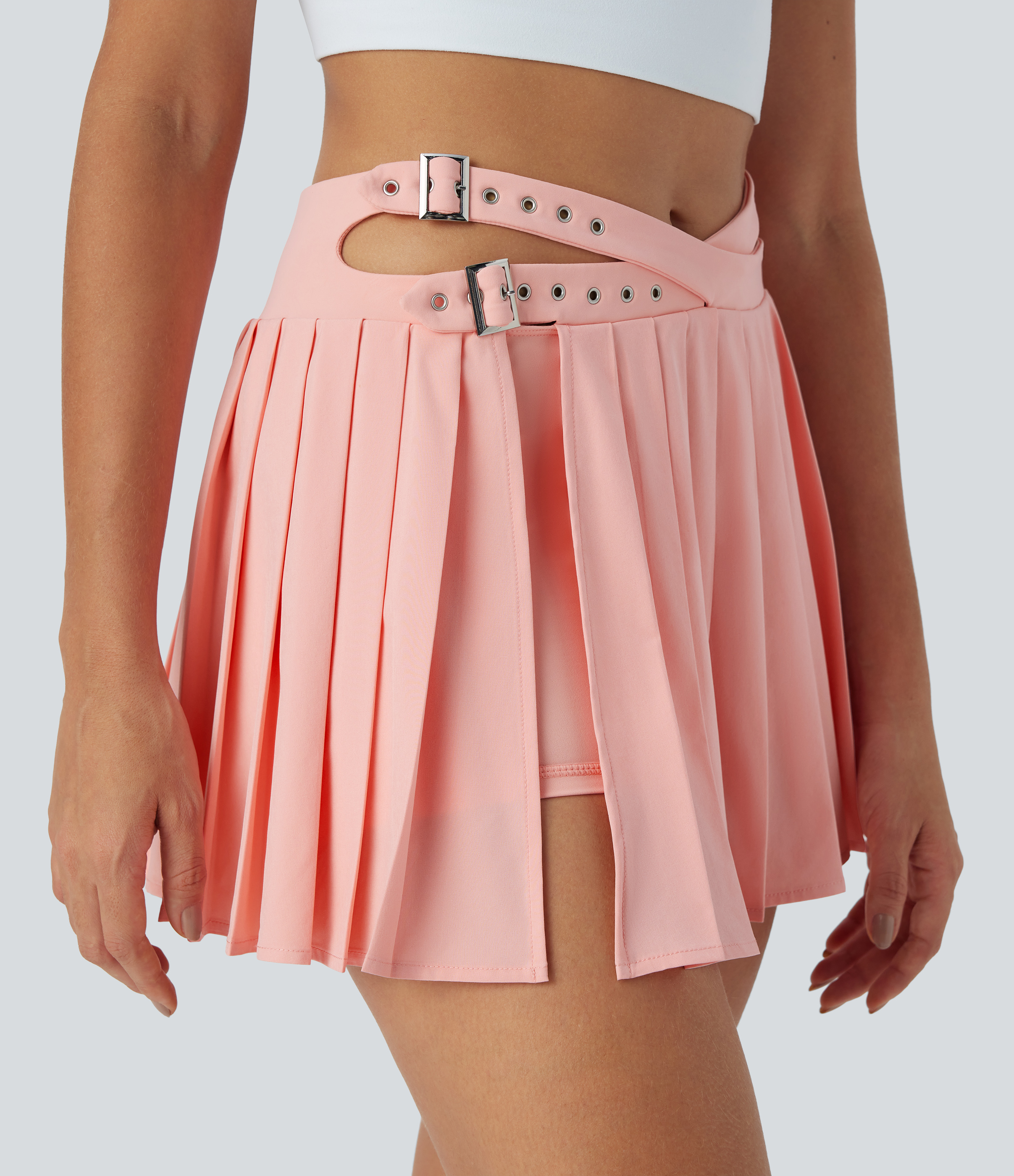 Halara Breezefulв„ў High Waisted Adjustable Buckle 2-in-1 Side Pocket Split Pleated Mini Quick Dry Dance Skirt  - Blossom - M(regular) 