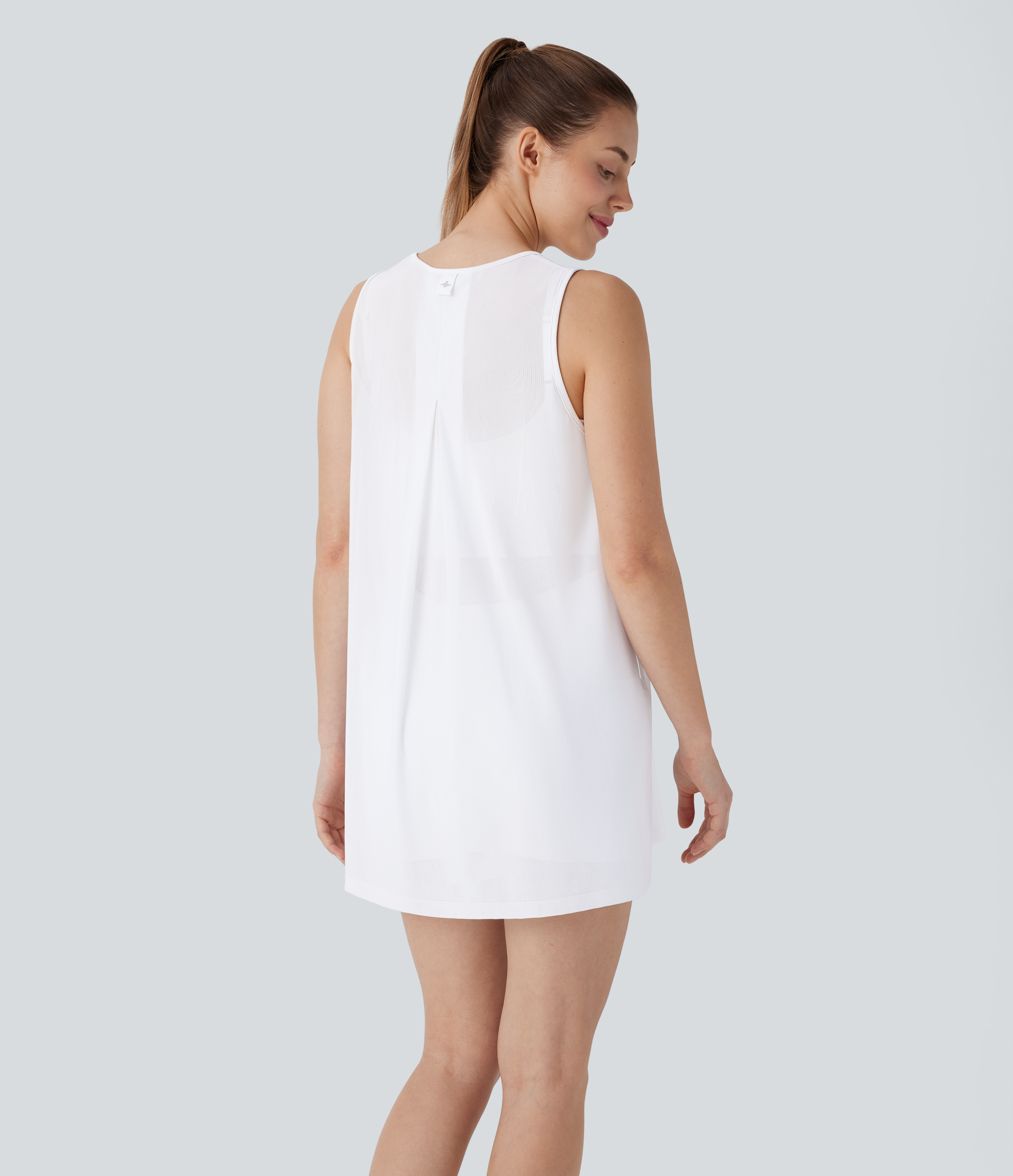 Halara Sleeveless Side Pocket Mini 2-piece Set Mesh Yoga Active Dress-Easy Peezy Workout Dress - Snow White - M 