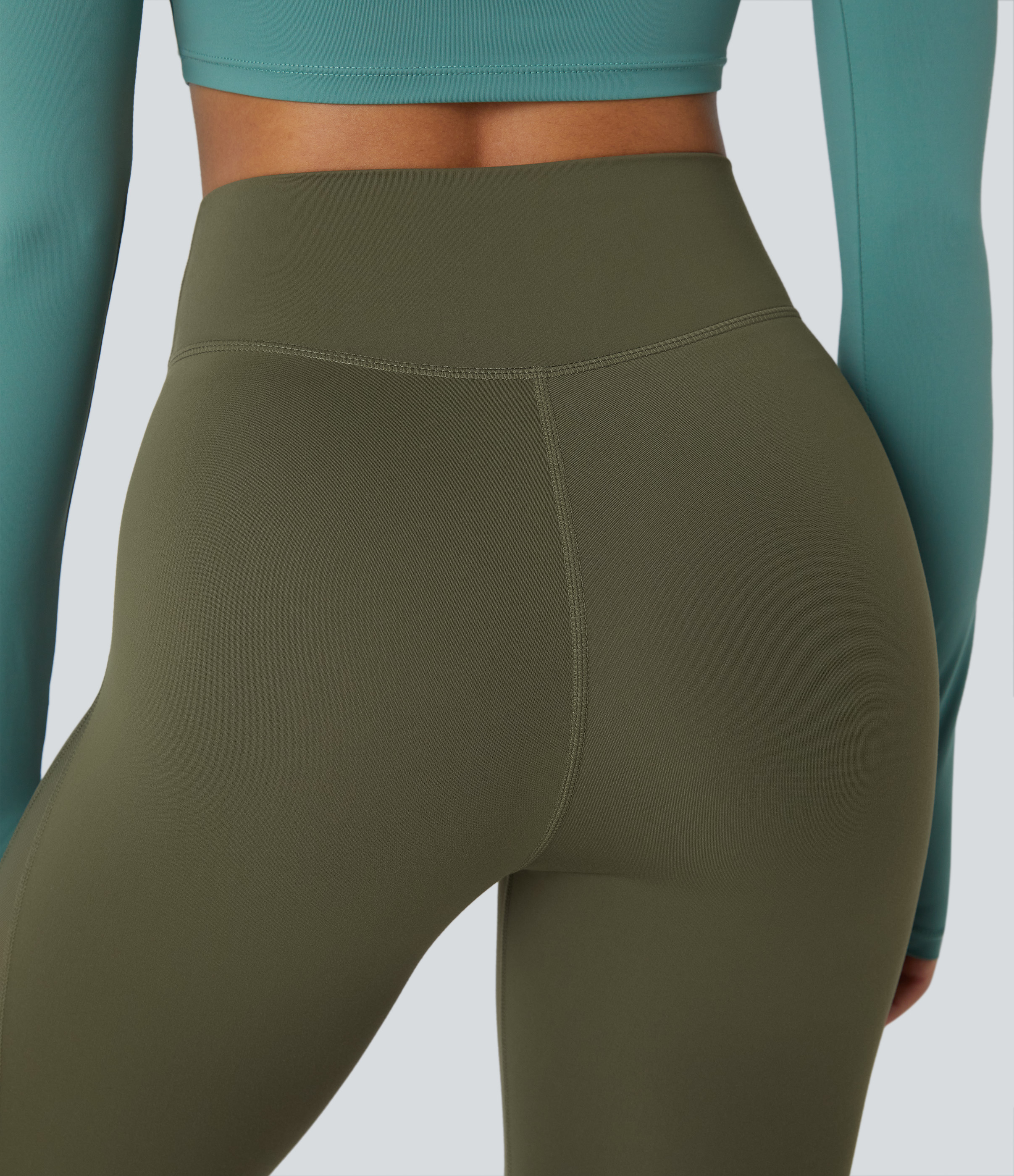 Halara Softlyzeroв„ў High Waisted Inside Pocket Contrast Mesh 7/8 Yoga Leggings  - Grass Grey Green - XS(7/8) gym leggings 