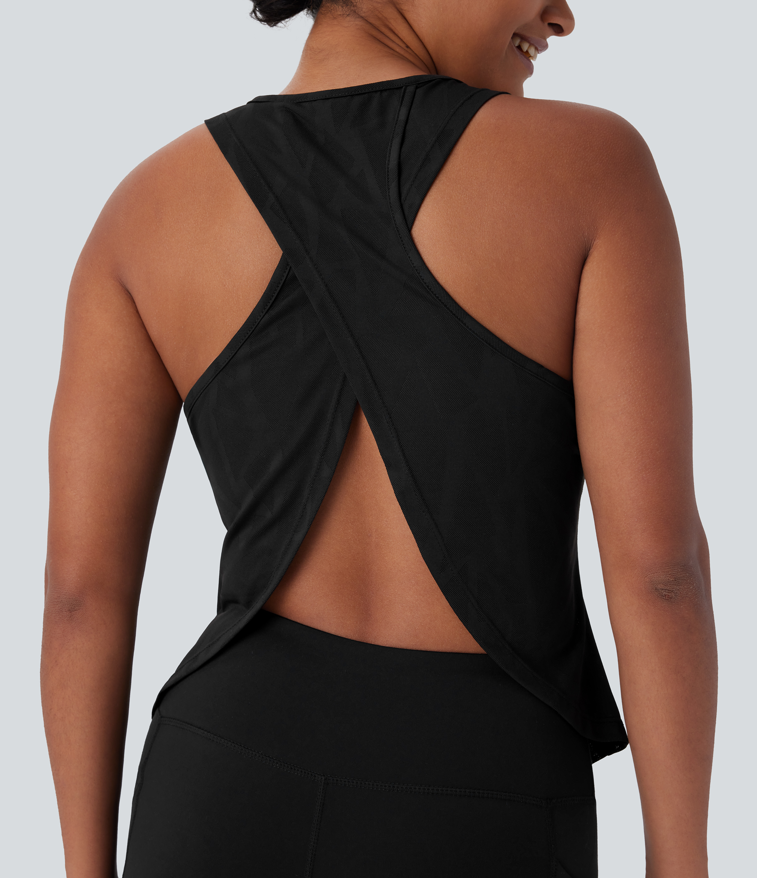 Halara Crossover Backless Hem Running Tank Top Tank Top - Black - L golf tops halter top tunic tops sleeveless tops backless top 