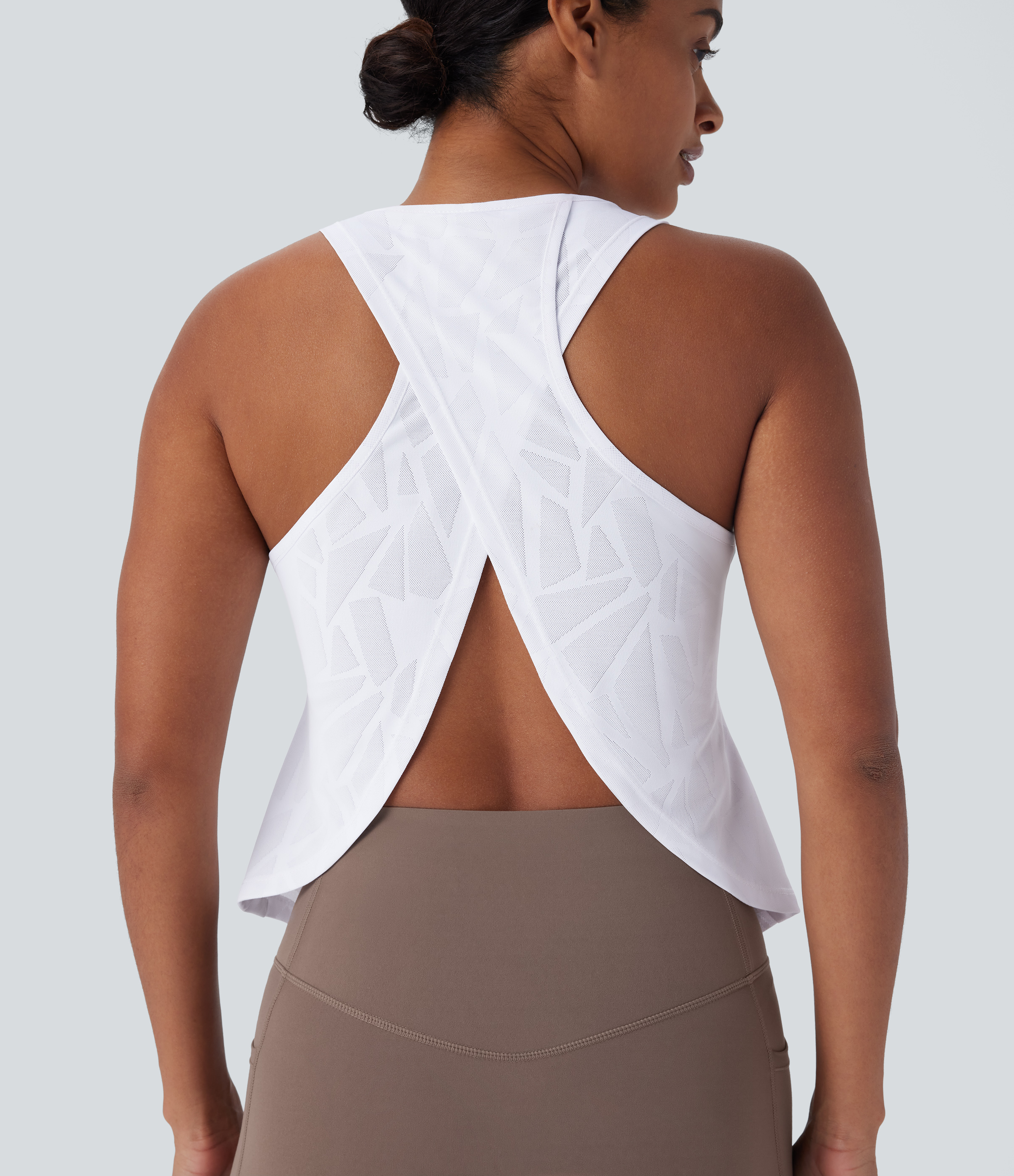 Halara Crossover Backless Hem Running Tank Top Tank Top - White - M golf tops halter top tunic tops sleeveless tops backless top 