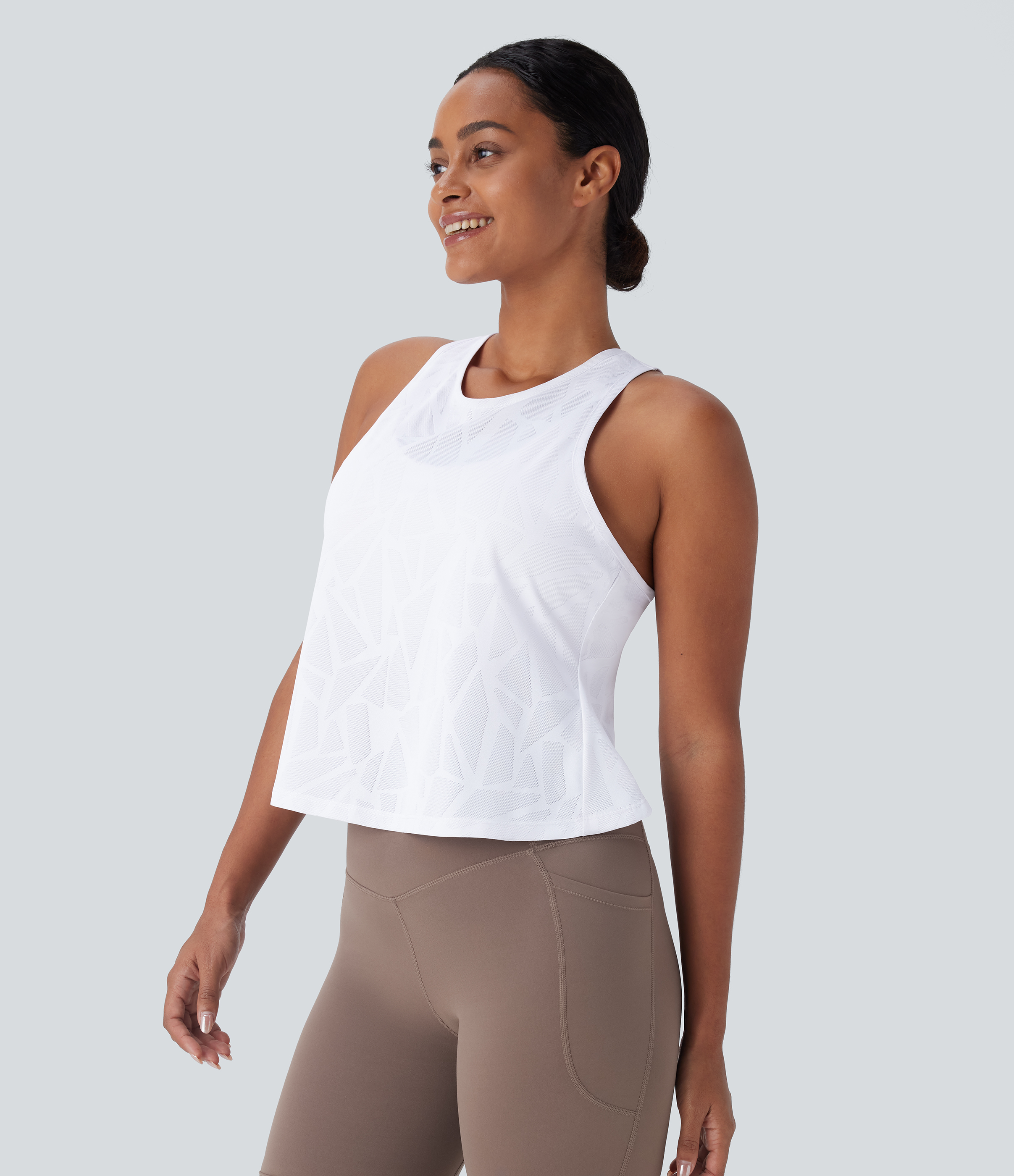 Halara Crossover Backless Hem Running Tank Top Tank Top - White - M golf tops halter top tunic tops sleeveless tops backless top 