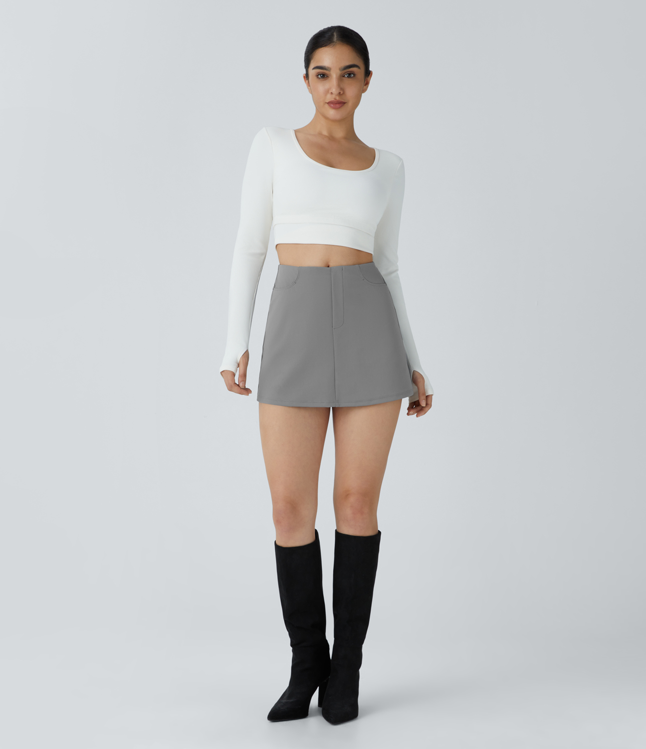 Halara High Waisted Side Pocket 2-in-1 A-Line Micro Mini Casual Skirt  - Silent Storm - S(regular) 