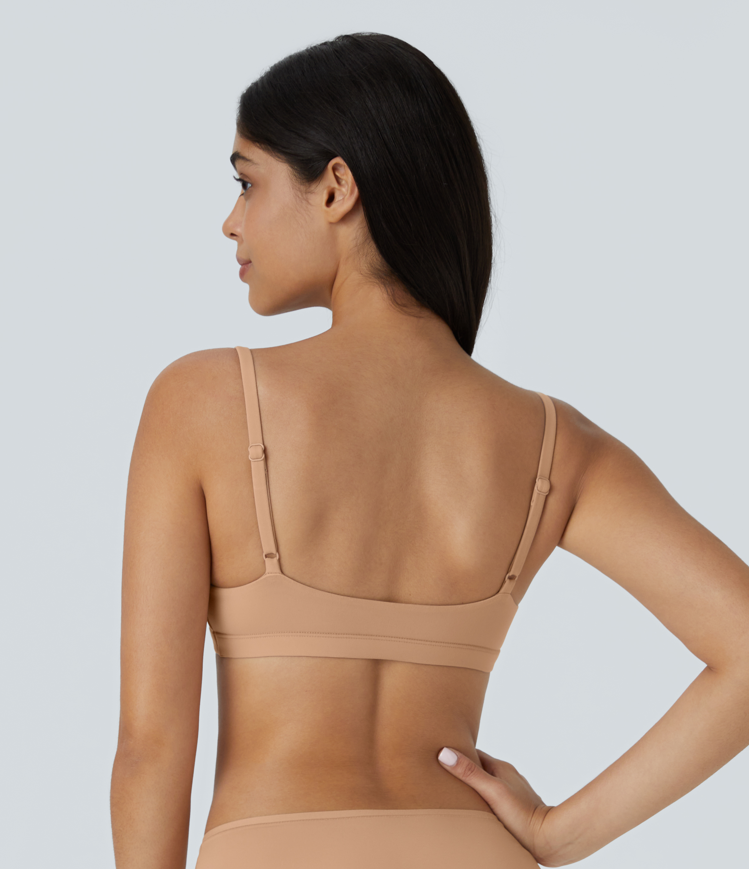 Halara High Stretch Skin Friendly U Neck Adjustable Strap Backless Lounge Underwear Bra  - Maple Sugar - L 