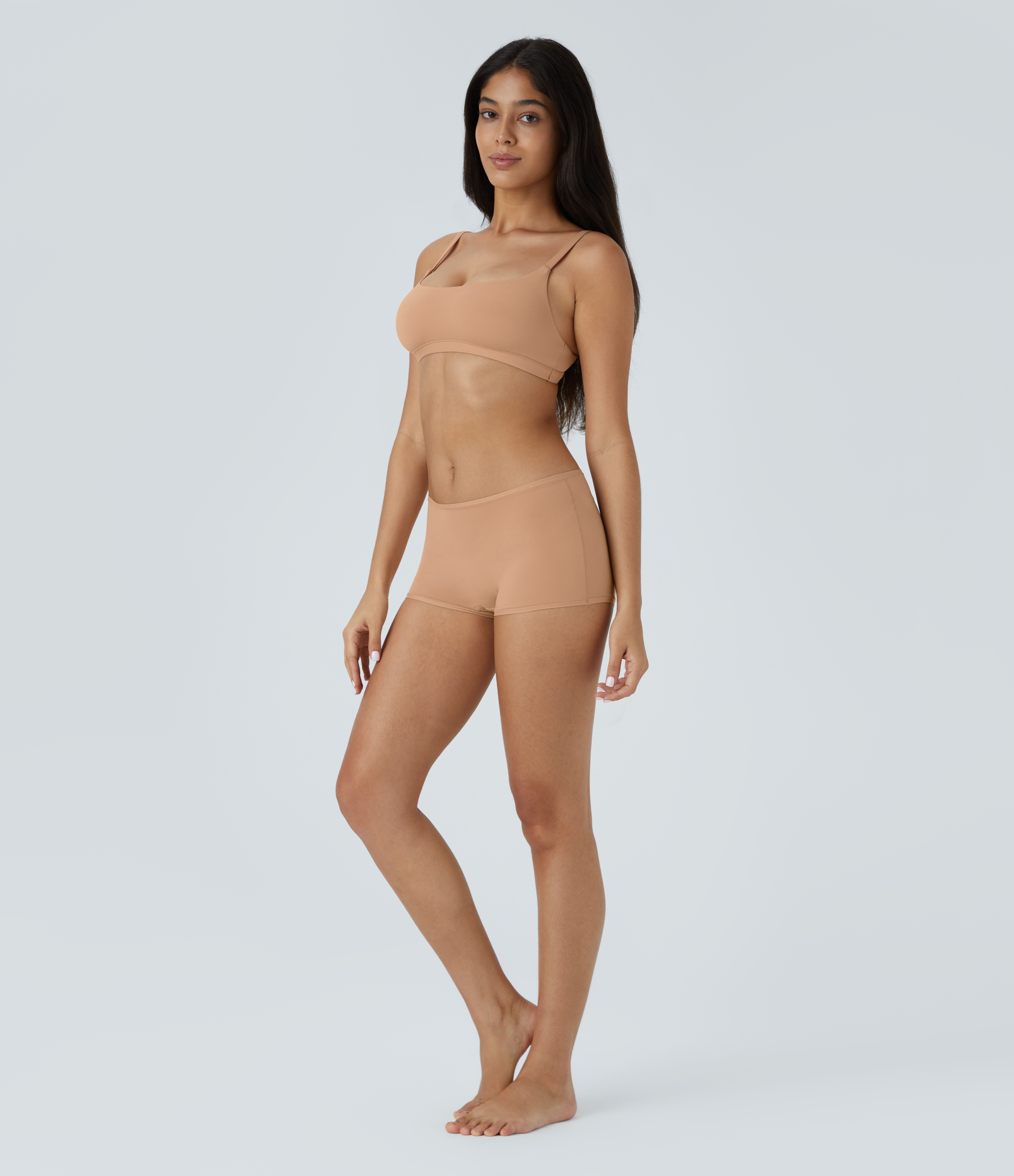 Halara High Stretch Skin Friendly U Neck Adjustable Strap Backless Lounge Underwear Bra  - Maple Sugar - L 