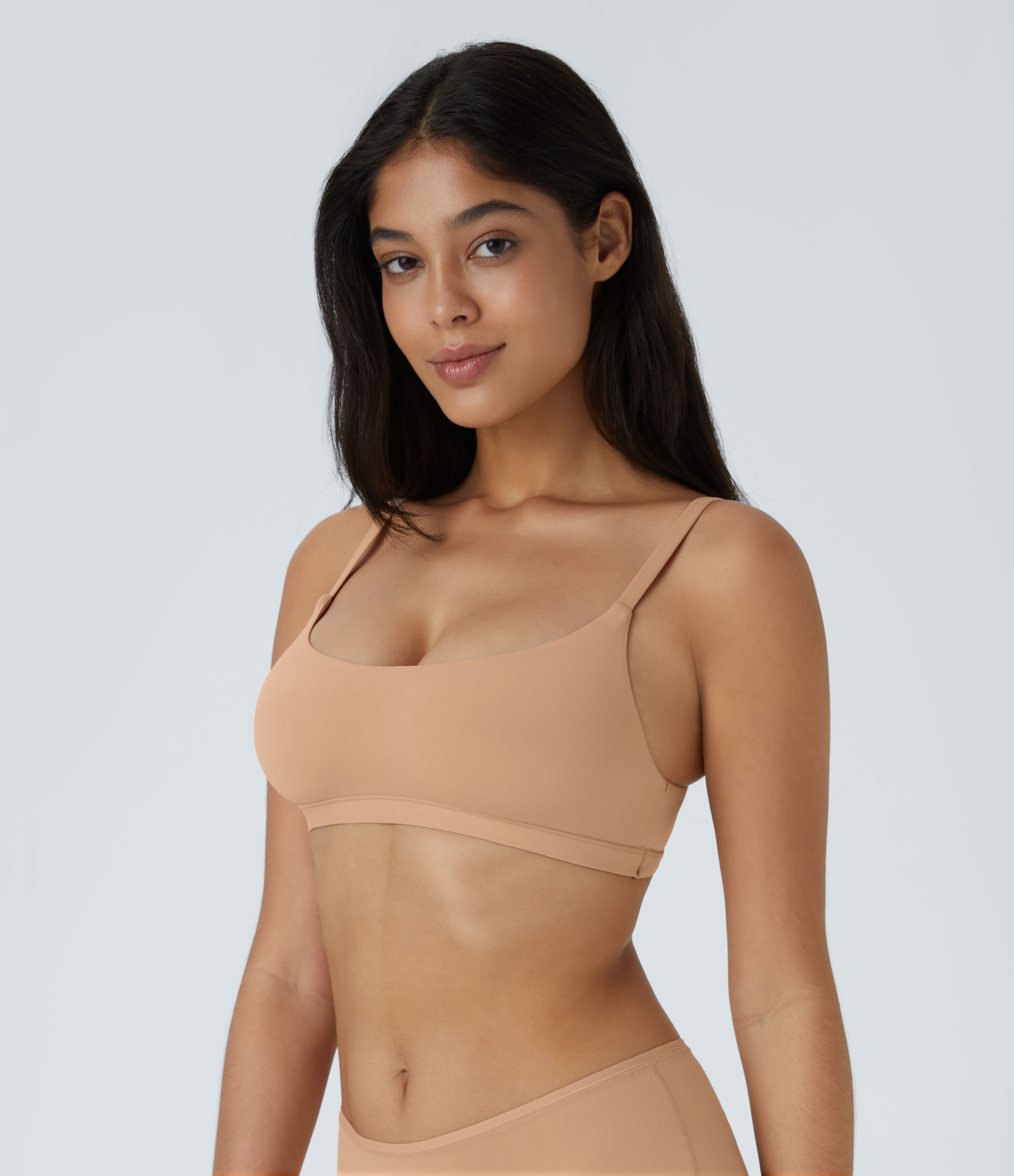 Halara High Stretch Skin Friendly U Neck Adjustable Strap Backless Lounge Underwear Bra  - Maple Sugar - L 