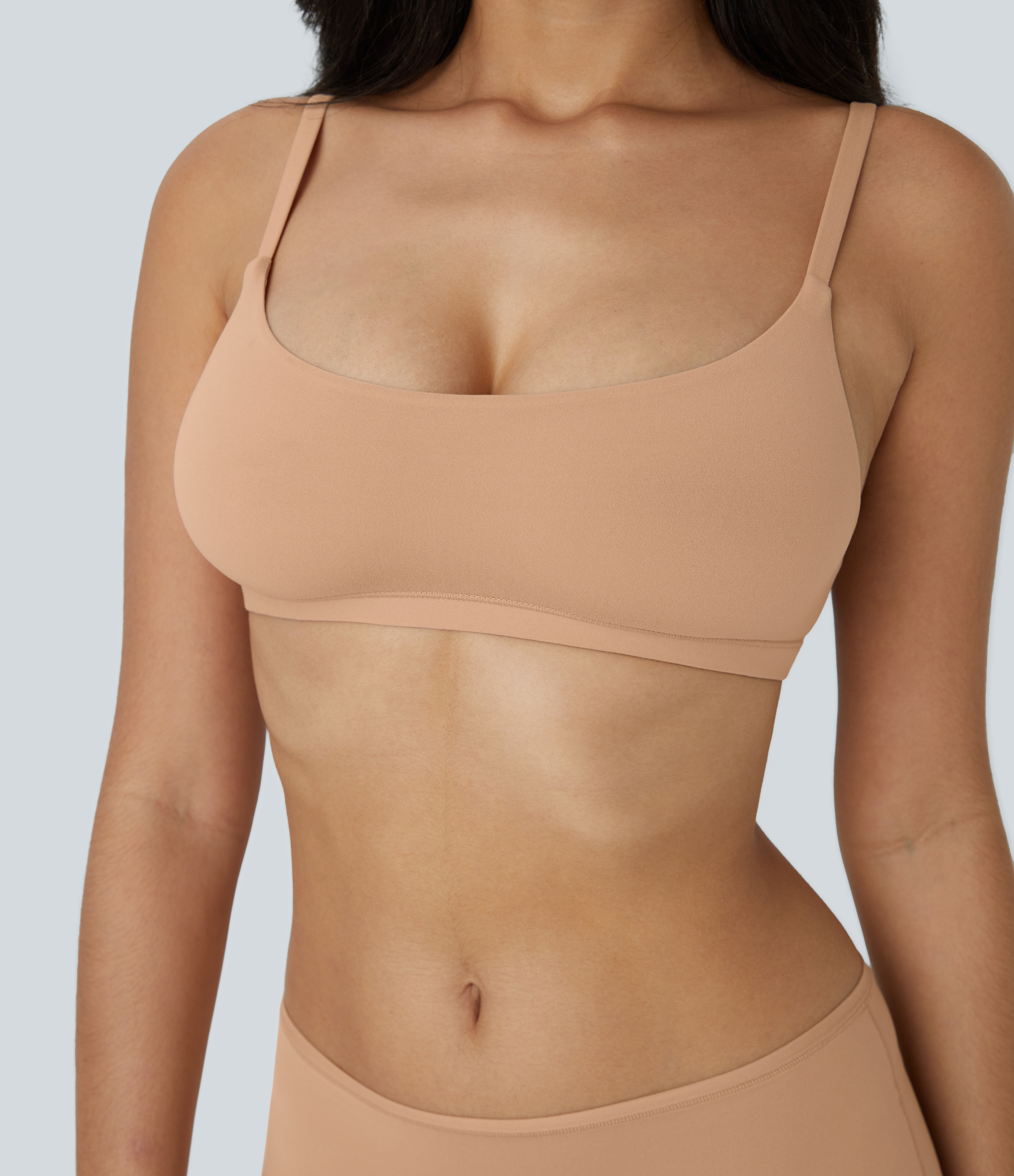 Halara High Stretch Skin Friendly U Neck Adjustable Strap Backless Lounge Underwear Bra  - Maple Sugar - L 