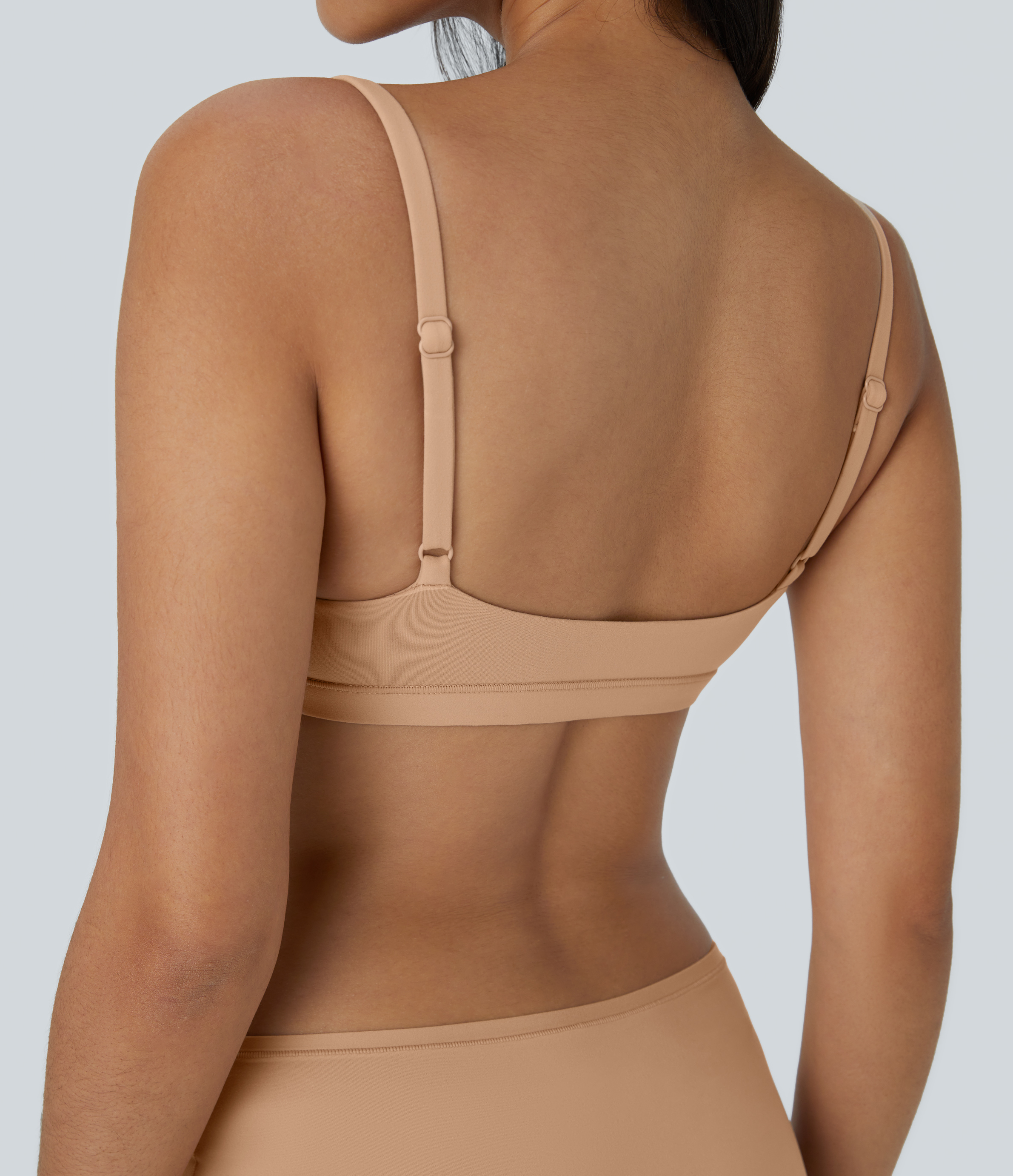 Halara High Stretch Skin Friendly U Neck Adjustable Strap Backless Lounge Underwear Bra  - Maple Sugar - L 