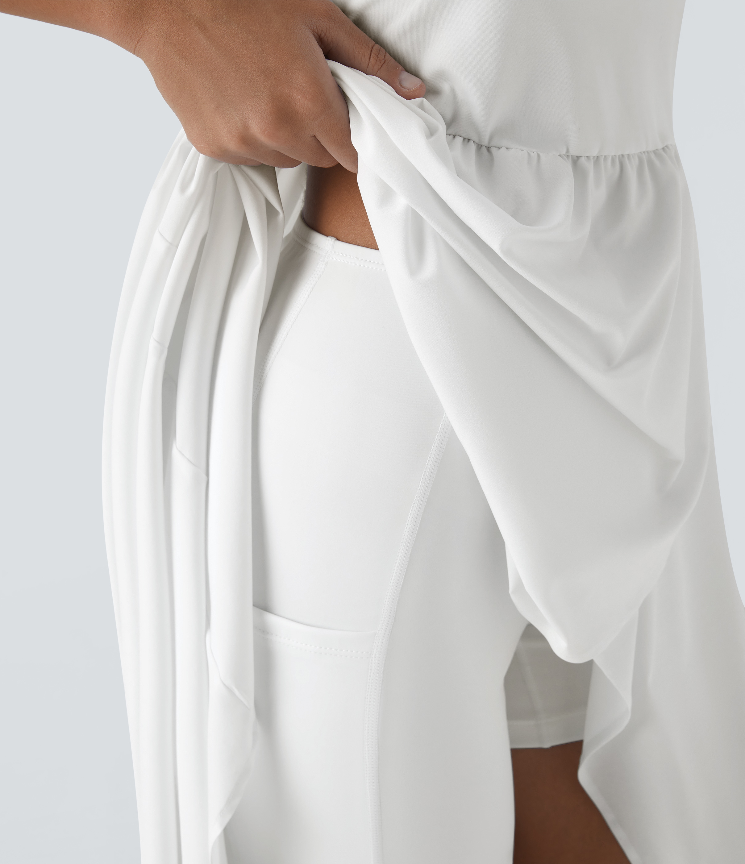 Halara Breezefulв„ў Backless High Low 2-Piece Side Pocket Flowy Midi Quick Dry Casual Dress Casual Dress - White - M slip dress beach dress 