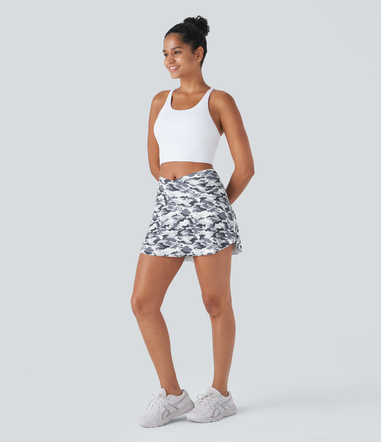 Halara Crossover 2-in-1 Side Pocket Camo Print Pickleball Skirt  - Gray Camo - M(regular) midi skirt a line skirt golfing skirt 