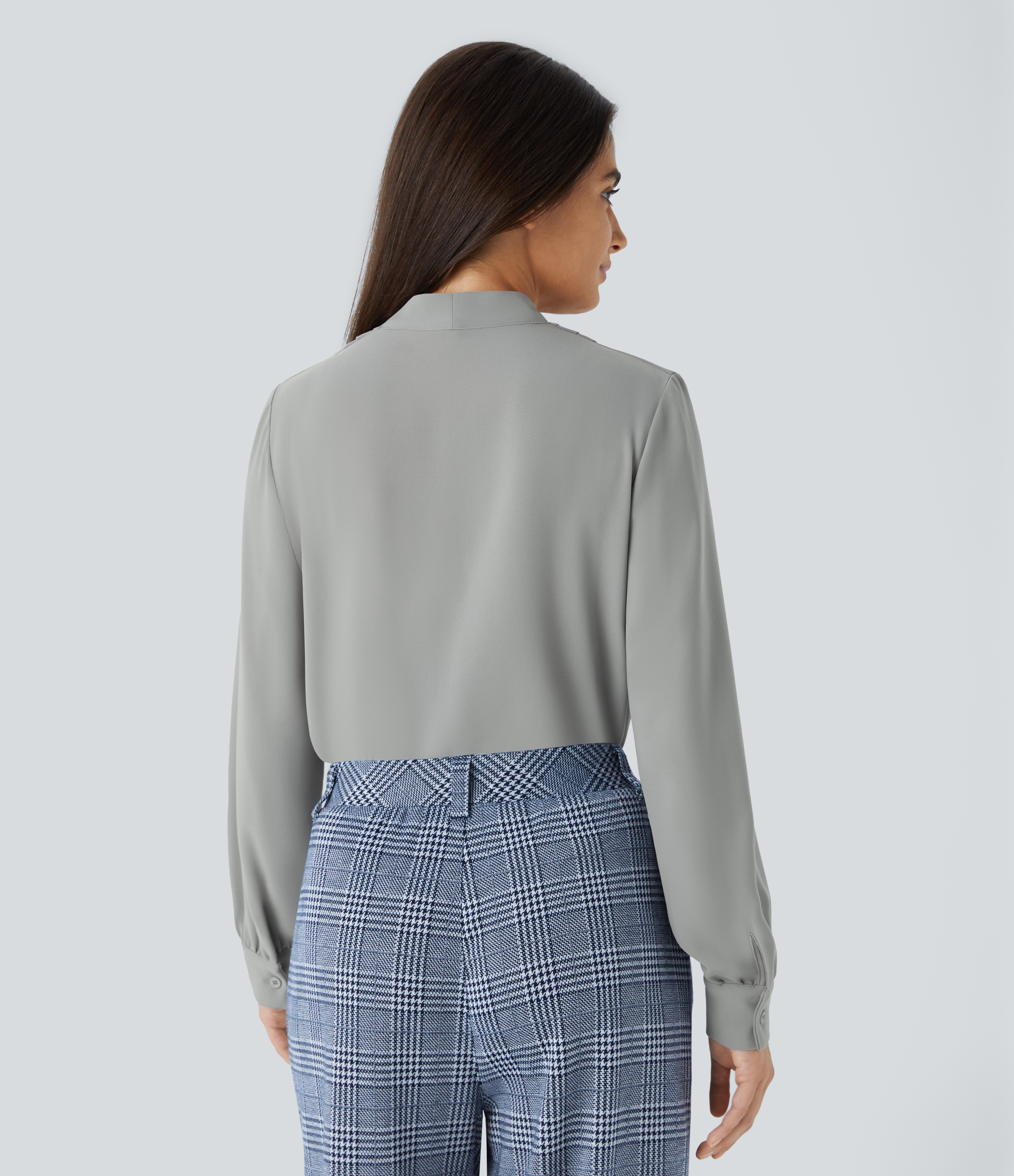 Halara V Neck Long Sleeve Work Blouse  - Mist Grey - S 