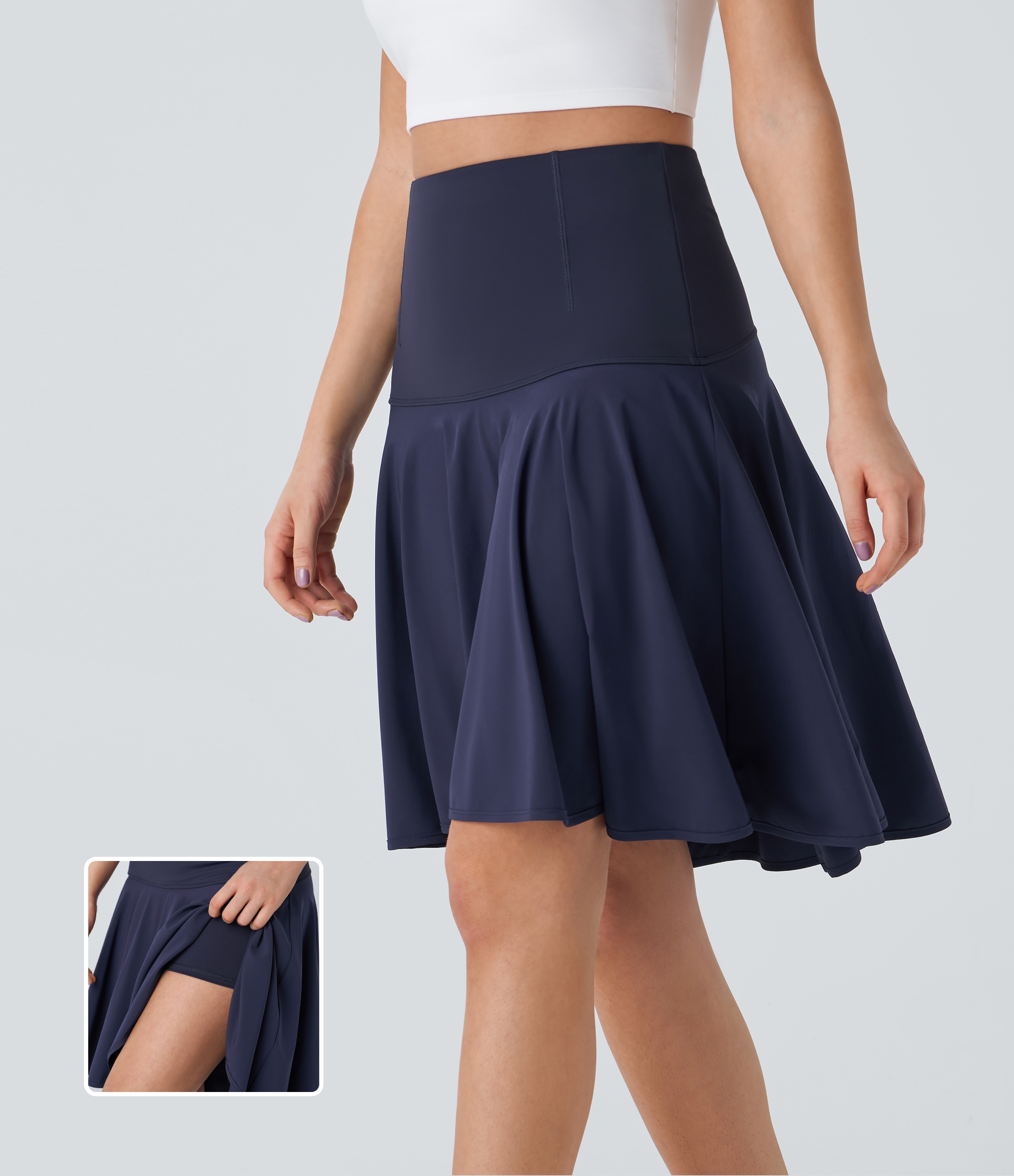 Halara Breezefulв„ў High Waisted 2-in-1 High Low Flare Quick Dry Dance Skirt  - Patriot Blue - XS(regular) midi skirt a line skirt 