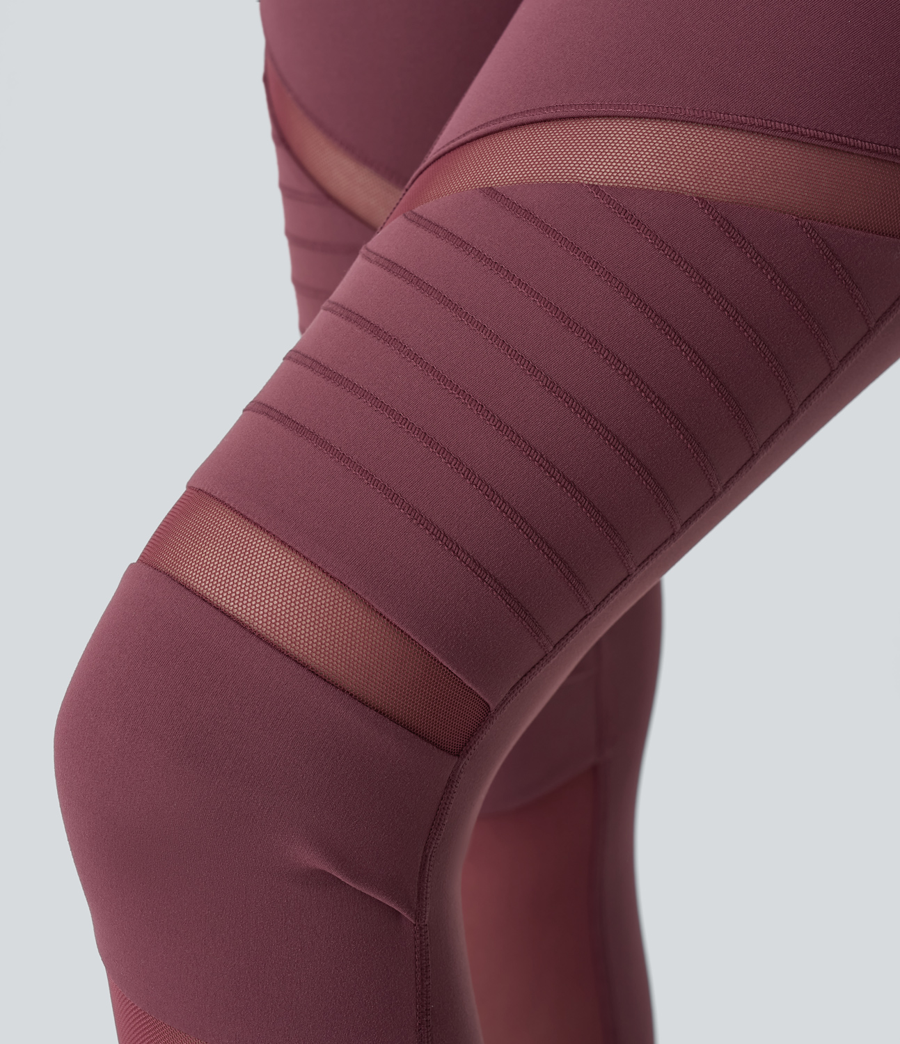 Halara Crossover High Waisted Side Pocket Contrast Mesh Top-stitching Yoga Leggings  - Red Mahogany - S(7/8) gym leggings 