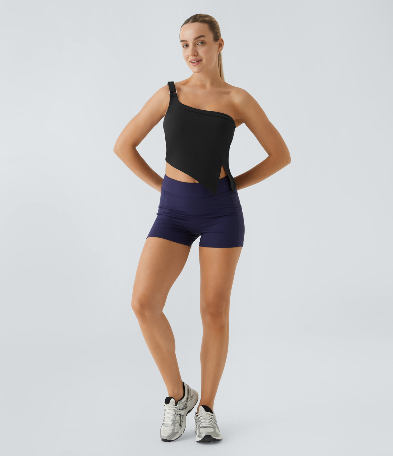 Halara Softlyzeroв„ў Airy One Shoulder Adjustable Buckle Split Cool Touch Yoga Tank Top-UPF50+ Tank Top - Black - M golf tops halter top 
