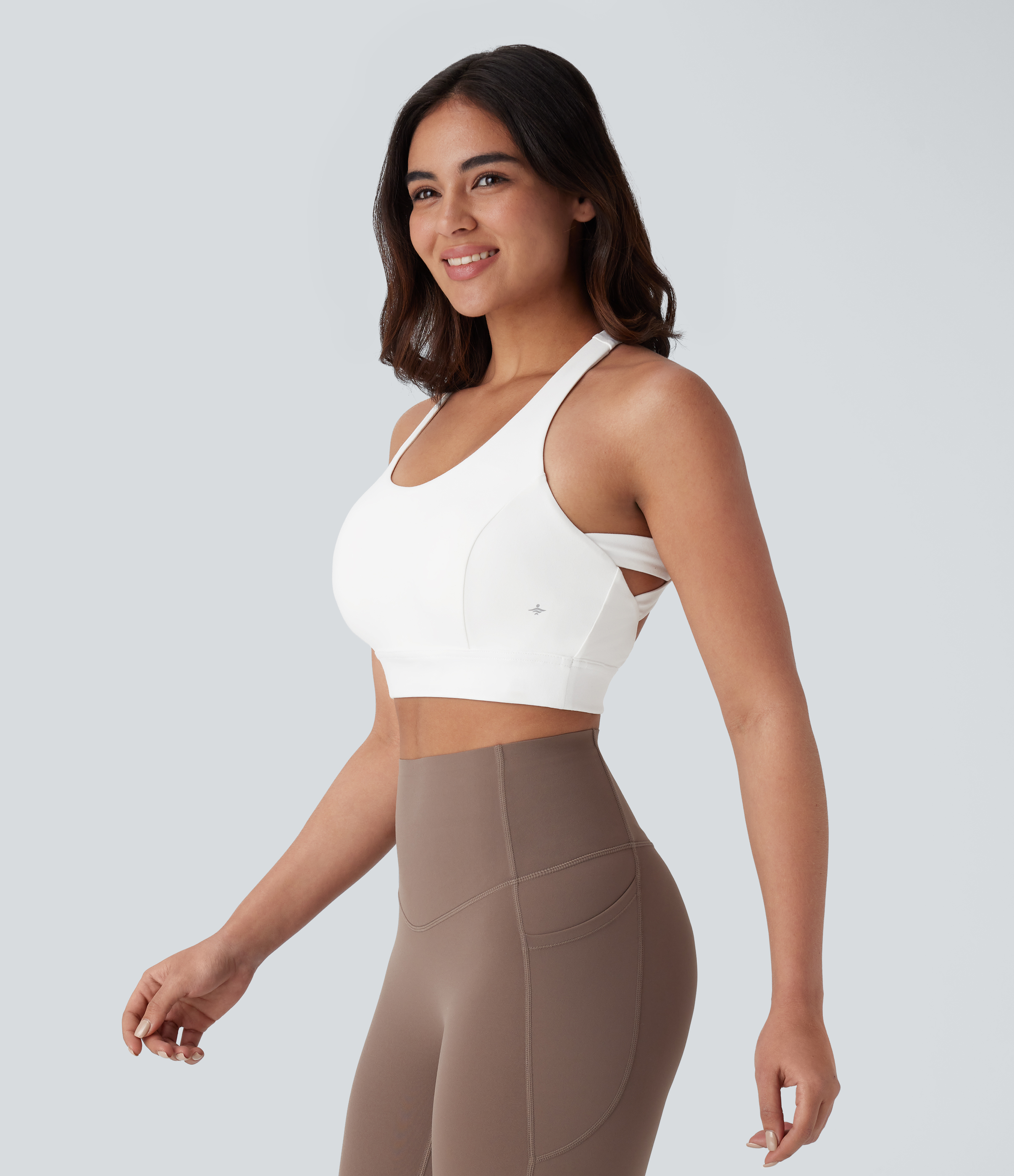 Halara Low Support Backless Racerback Crisscross Yoga Sports Bra-D/DD/DDD/F Cups  - White - XS push up bra strapless bra backless bra 