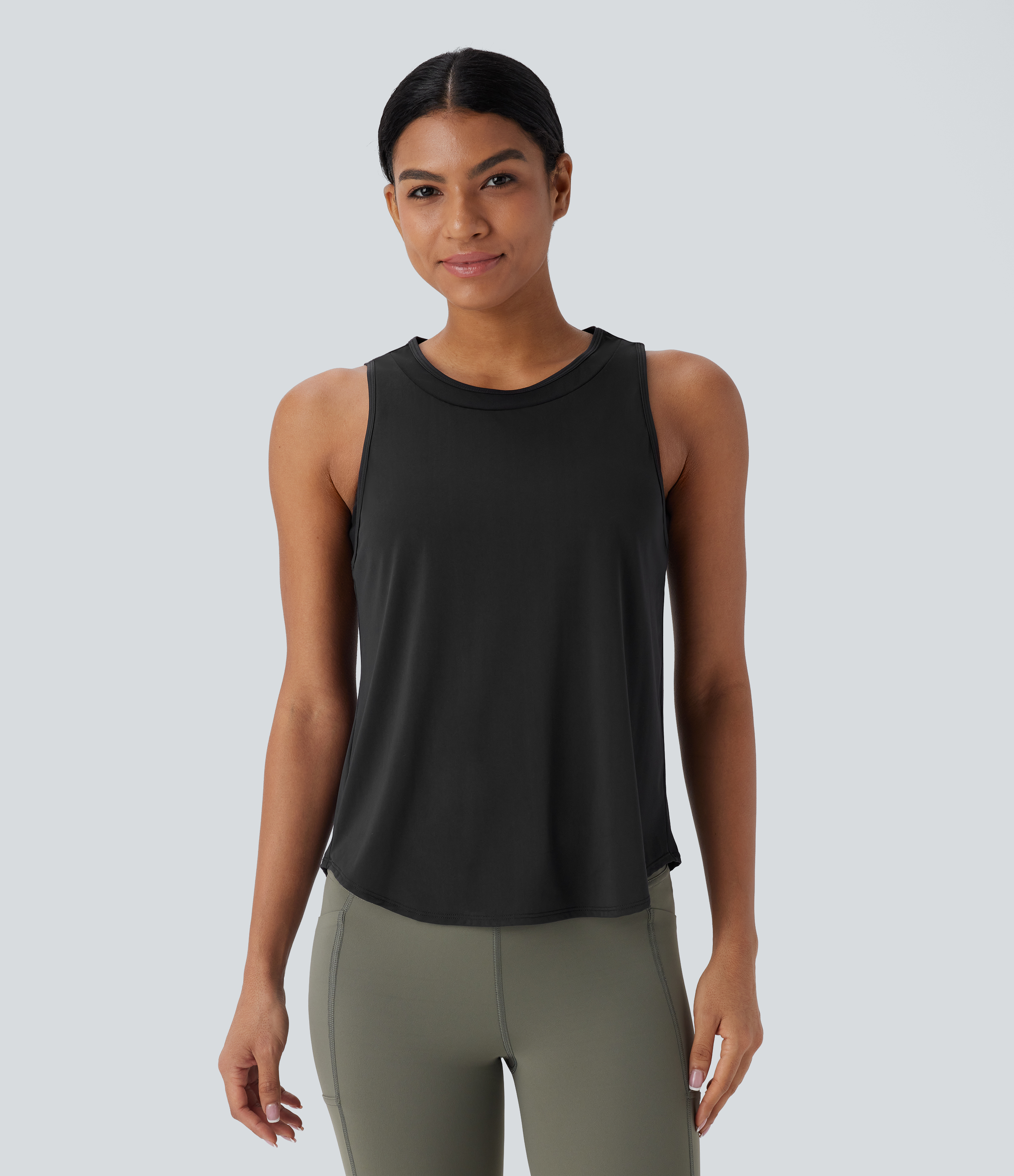Halara Contrast Mesh Curved Hem Cool Touch Quick Dry Running Tank Top Tank Top - Black - XS golf tops halter top tunic tops sleeveless tops 
