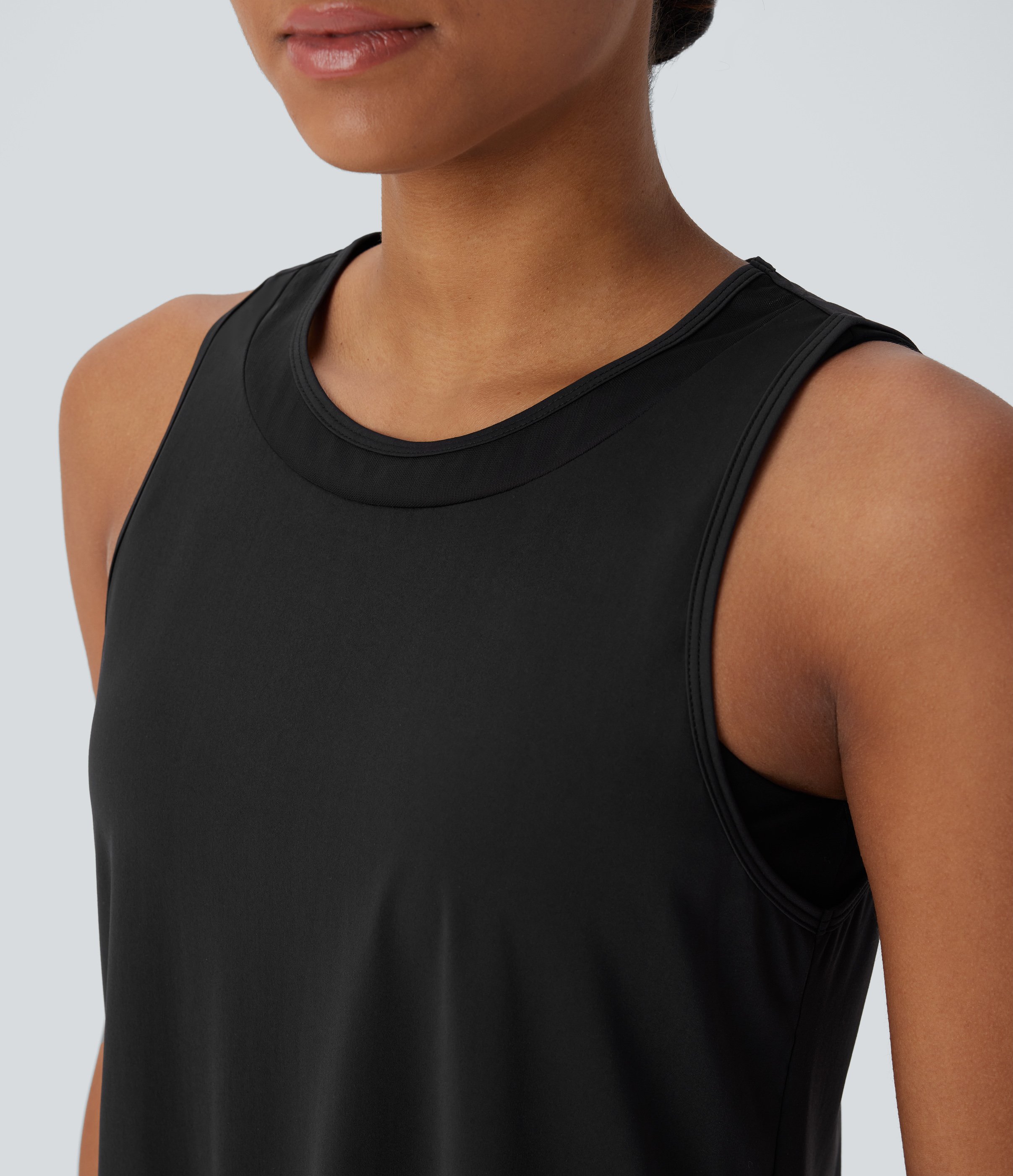 Halara Contrast Mesh Curved Hem Cool Touch Quick Dry Running Tank Top Tank Top - Black - XS golf tops halter top tunic tops sleeveless tops 