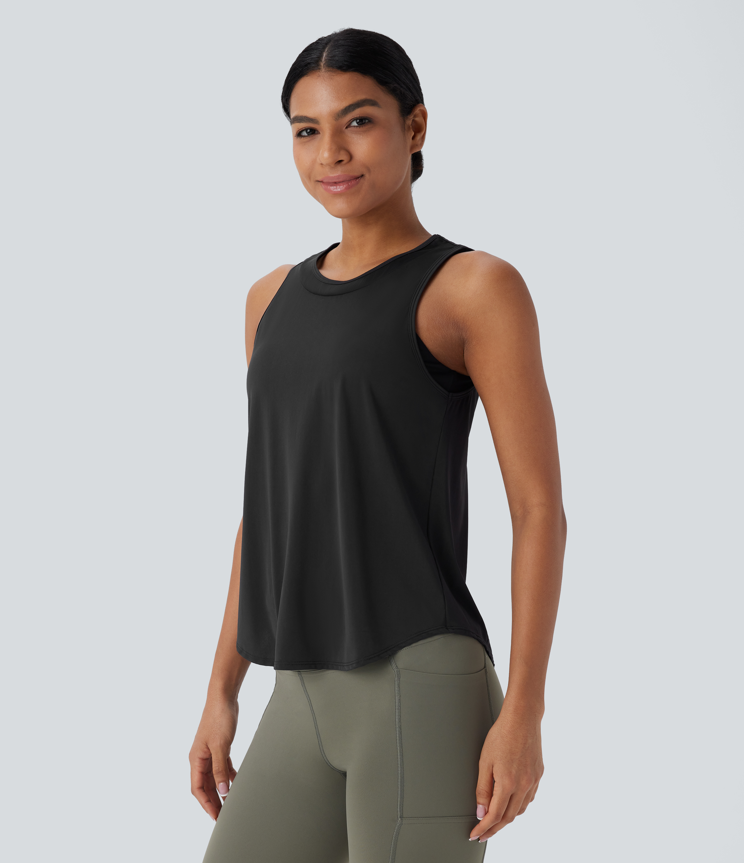 Halara Contrast Mesh Curved Hem Cool Touch Quick Dry Running Tank Top Tank Top - Black - XS golf tops halter top tunic tops sleeveless tops 