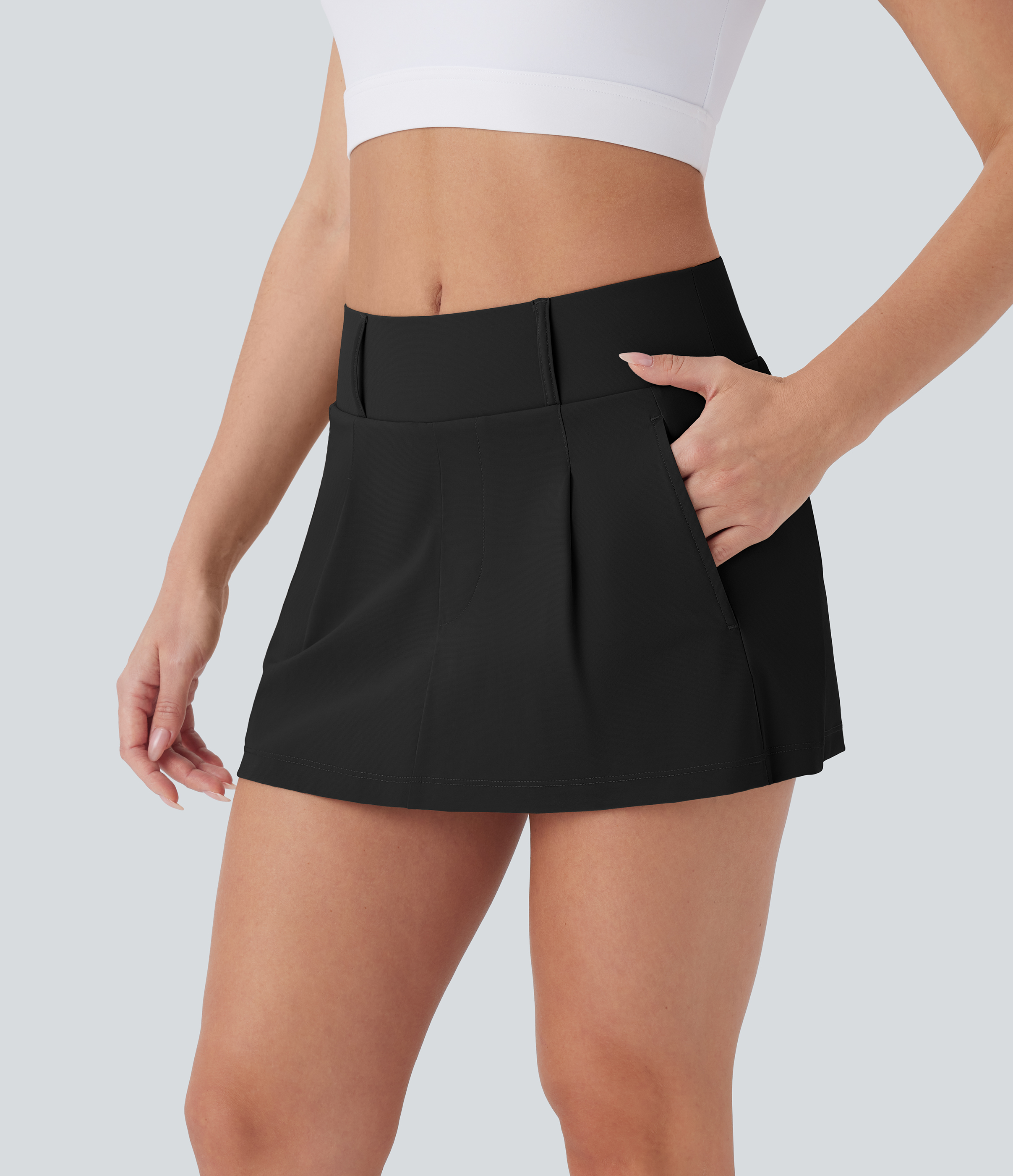 Halara Mid Rise Side Pocket 2-in-1 Mini Golf Skirt  - Black - M(regular) midi skirt a line skirt golfing skirt pleated tennis skirt 
