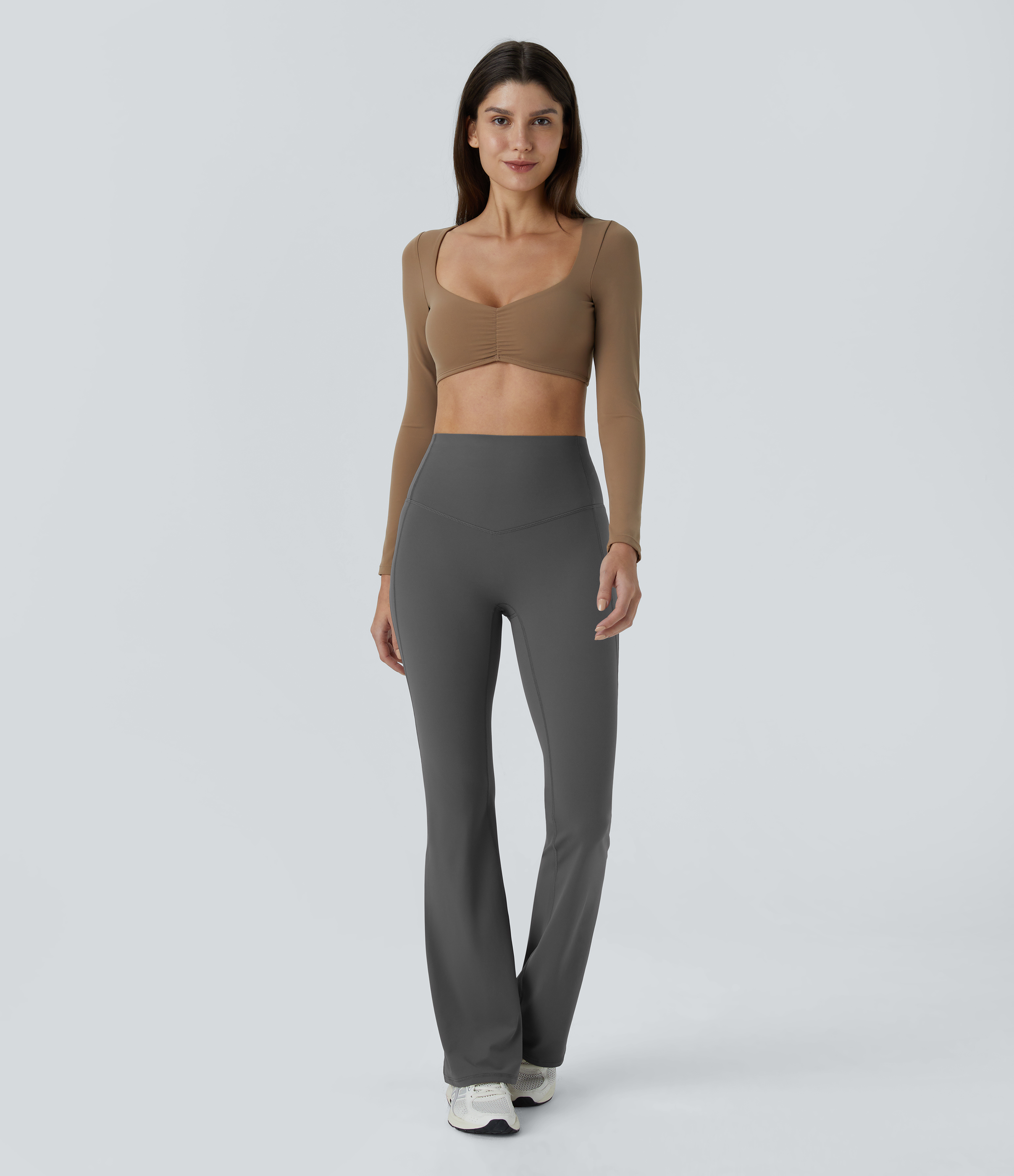 Halara SoCinched High Waisted Tummy Control Shaping Yoga UltraSculpt Flare Leggings  - Volcanic Ash - XS(regular) gym leggings 