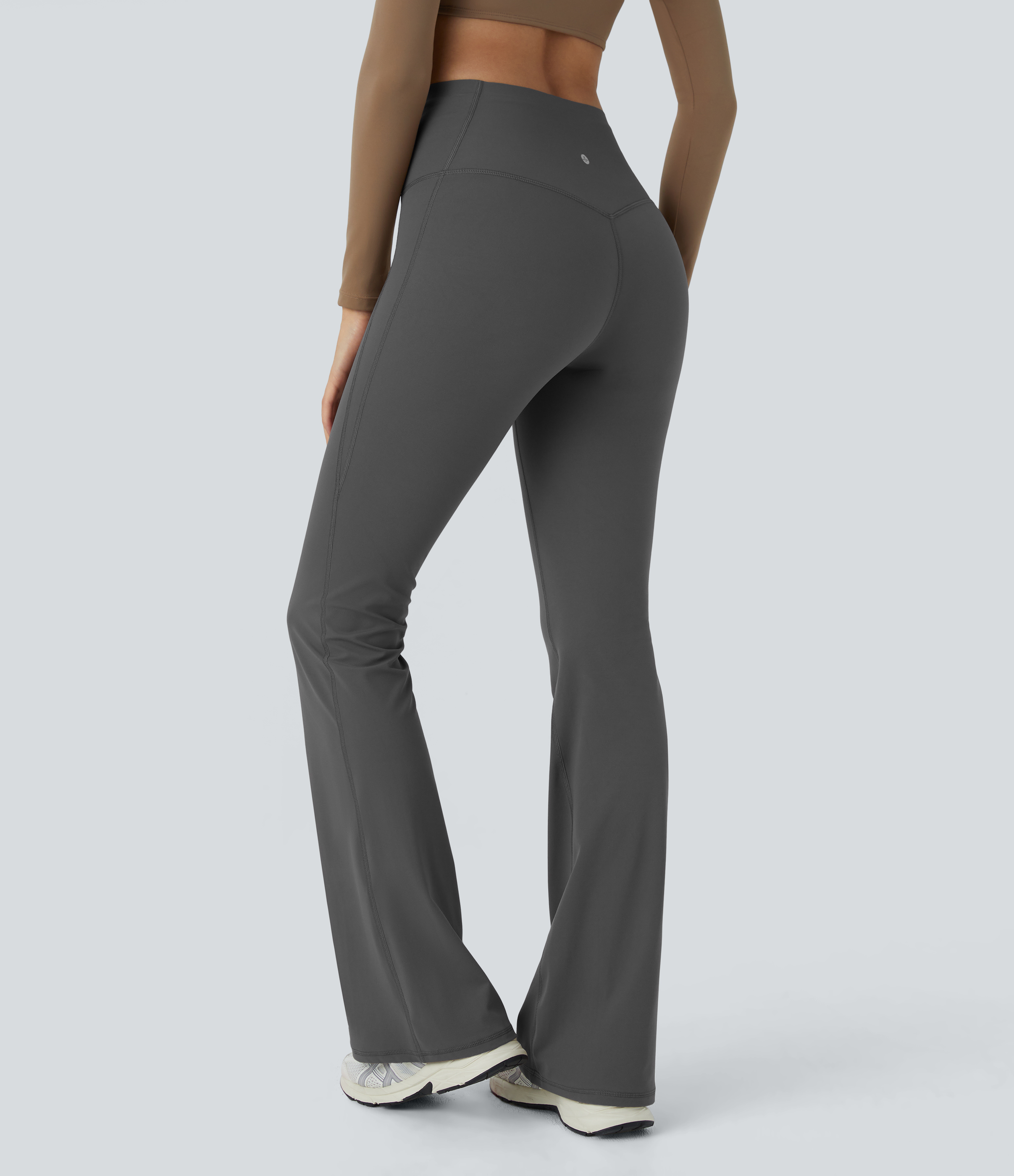 Halara SoCinched High Waisted Tummy Control Shaping Yoga UltraSculpt Flare Leggings  - Volcanic Ash - XS(regular) gym leggings 