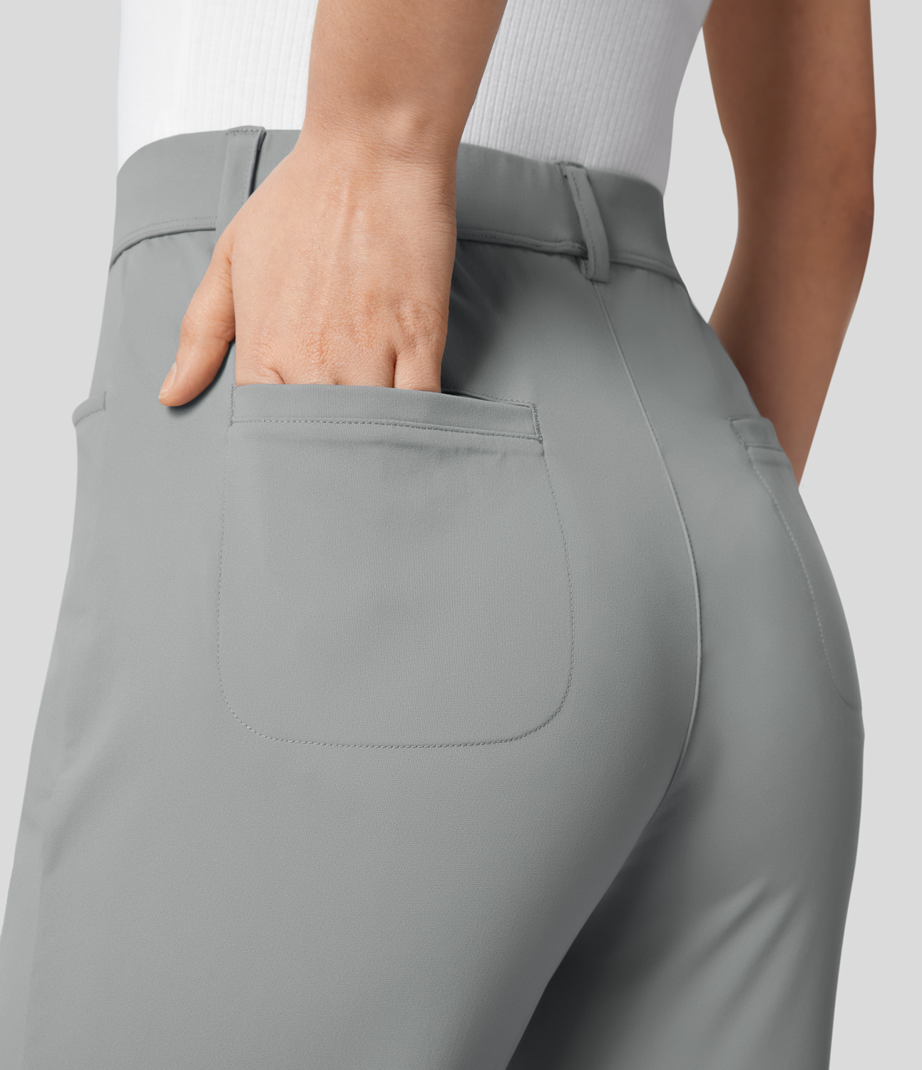 Halara High Waisted Multiple Pockets Work Tapered Pants  - Mirage Gray - L(regular) sweatpants jogger pants stacked sweatpants cargo joggers 