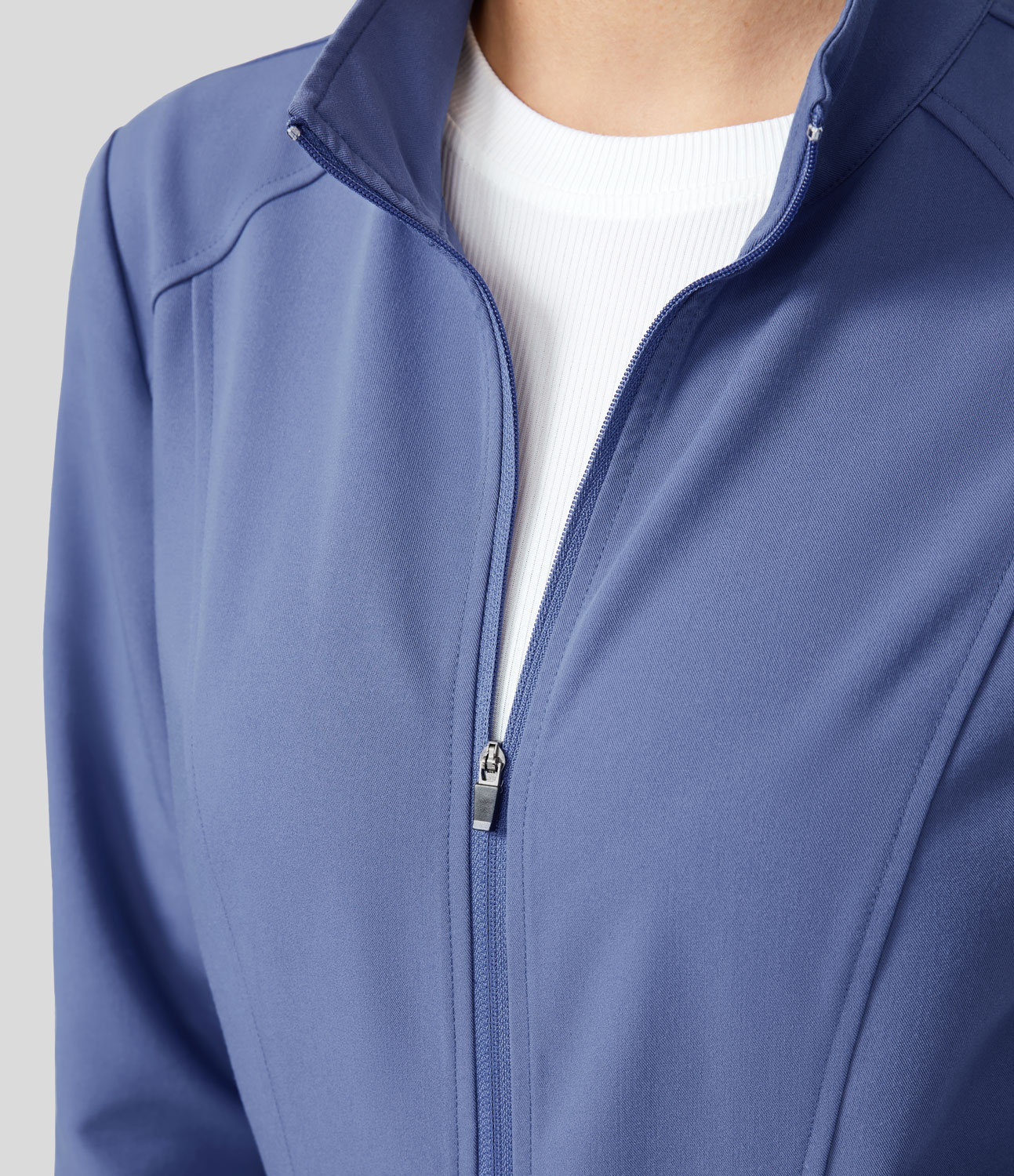 

Halara Stand Collar Multiple Pockets Zipper Work Jacket - Bleached Denim
