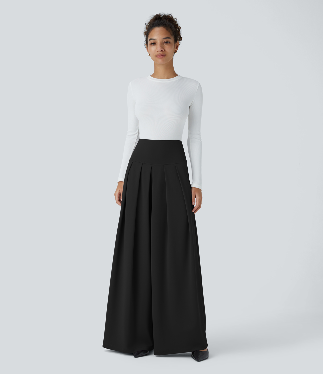 Halara Super High Waisted Pleated Side Pocket Wide Leg Crepe Work Pants  - Black - XS(regular) sweatpants jogger pants stacked sweatpants 