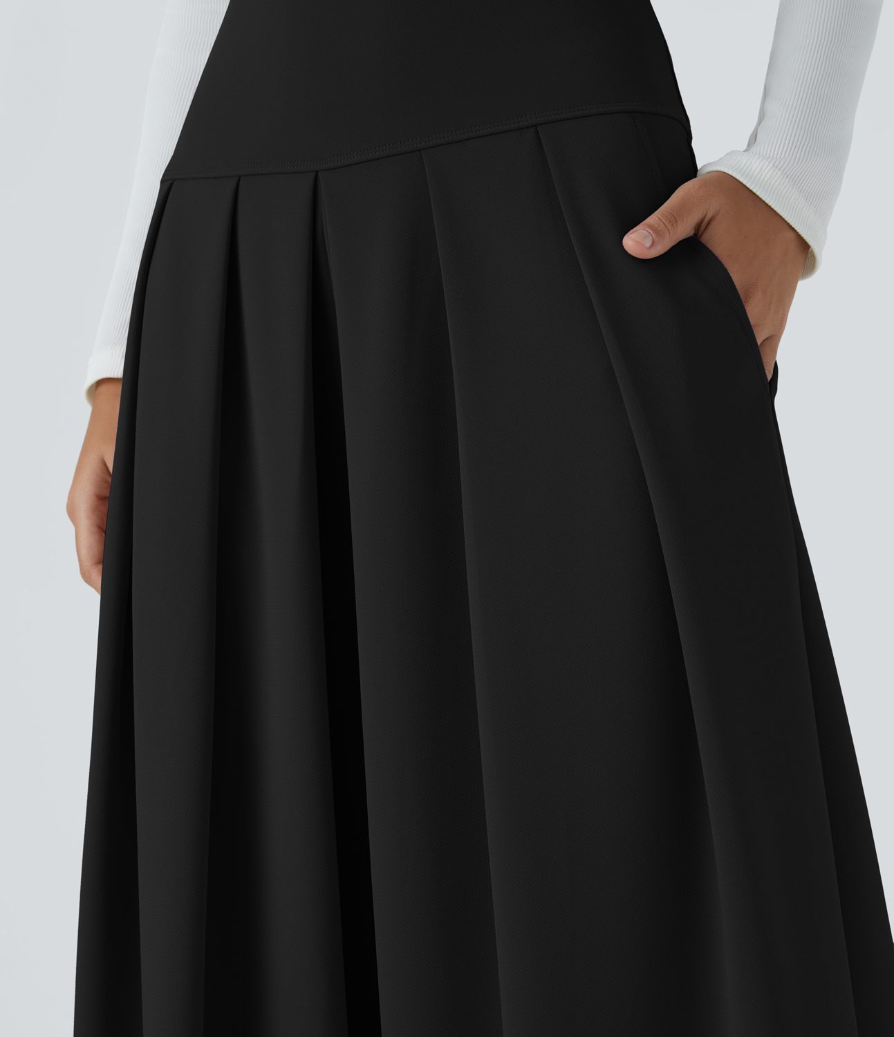 Halara Super High Waisted Pleated Side Pocket Wide Leg Crepe Work Pants  - Black - XS(regular) sweatpants jogger pants stacked sweatpants 