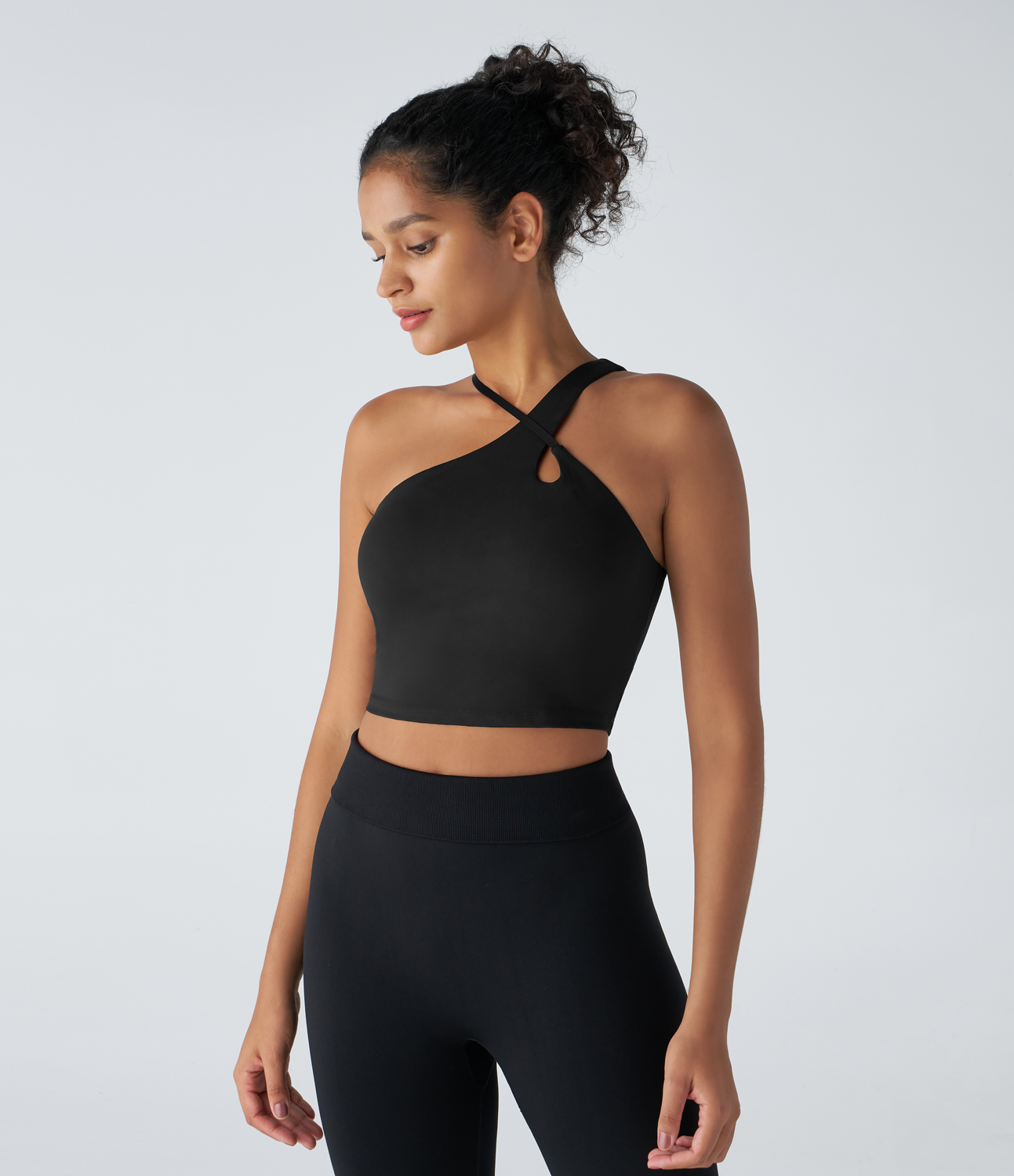 Halara Softlyzeroв„ў Airy One Shoulder Adjustable Strap Backless Cool Touch Cropped Yoga Tank Top-UPF50+ Tank Top - Black - XL golf tops 