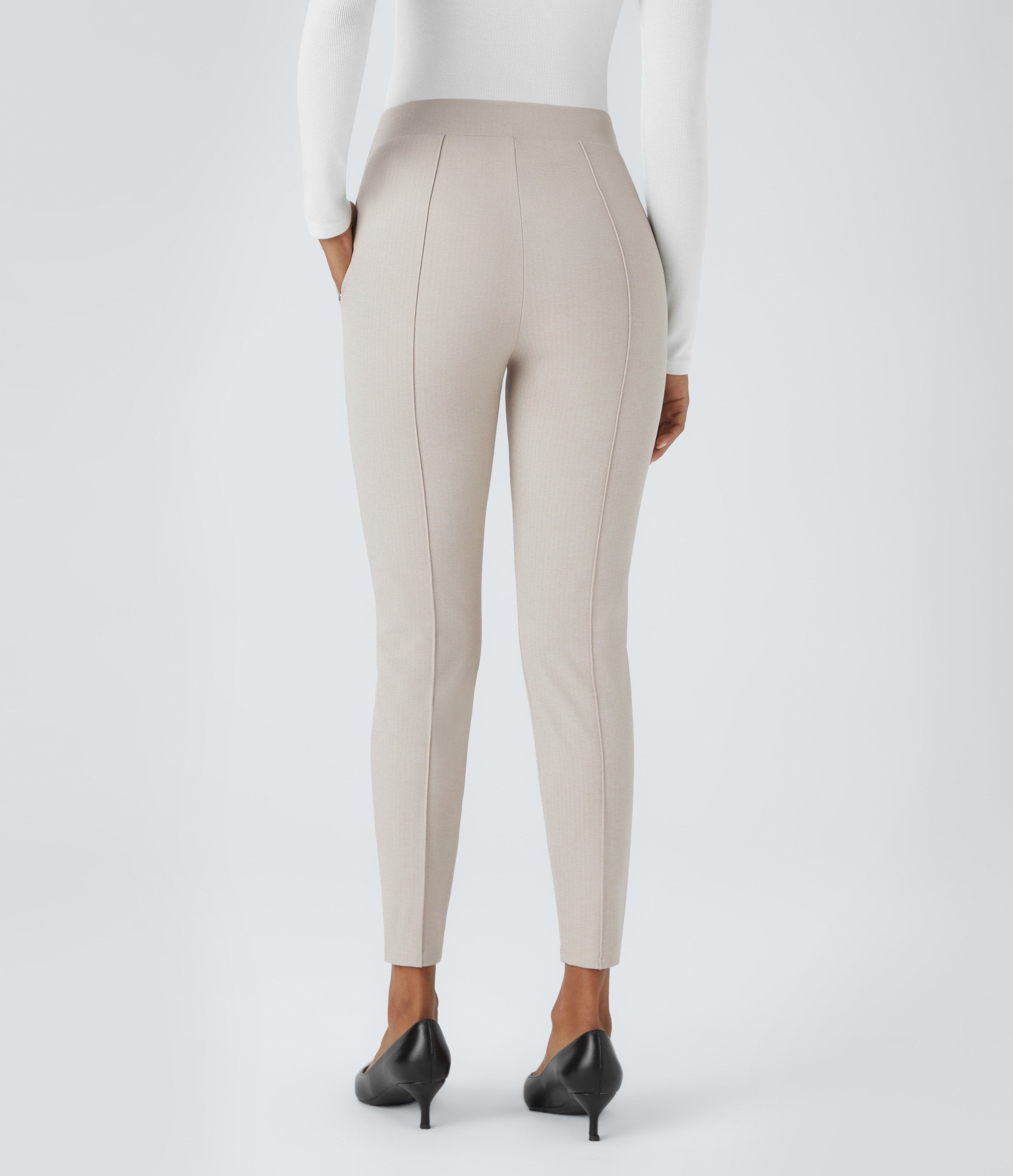 Halara Foldover High Waisted Side Zipper Pocket Herringbone Work Leggings  - Moonbeam - XS(7/8) 