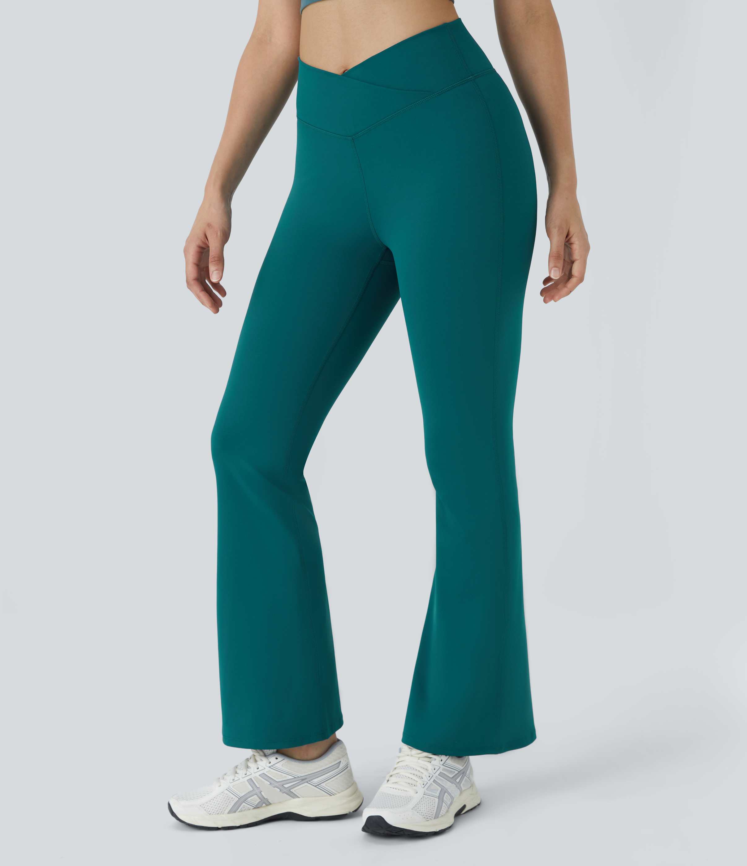 Halara High Waisted Crossover Flare Yoga Leggings  - Atlantic Deep - L(petite) gym leggings leggings with pockets leggings with butt lift 
