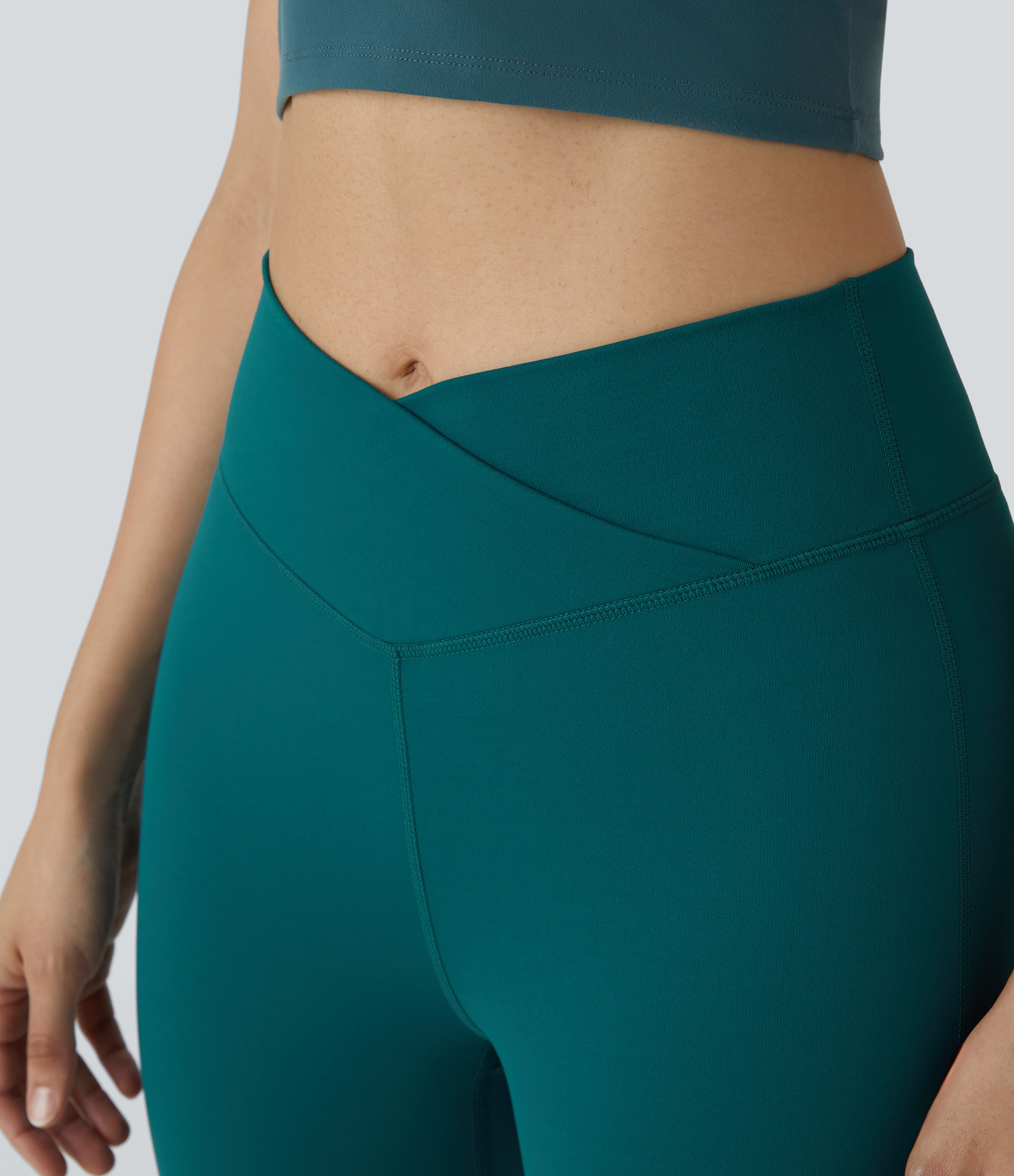 Halara High Waisted Crossover Flare Yoga Leggings  - Atlantic Deep - L(petite) gym leggings leggings with pockets leggings with butt lift 