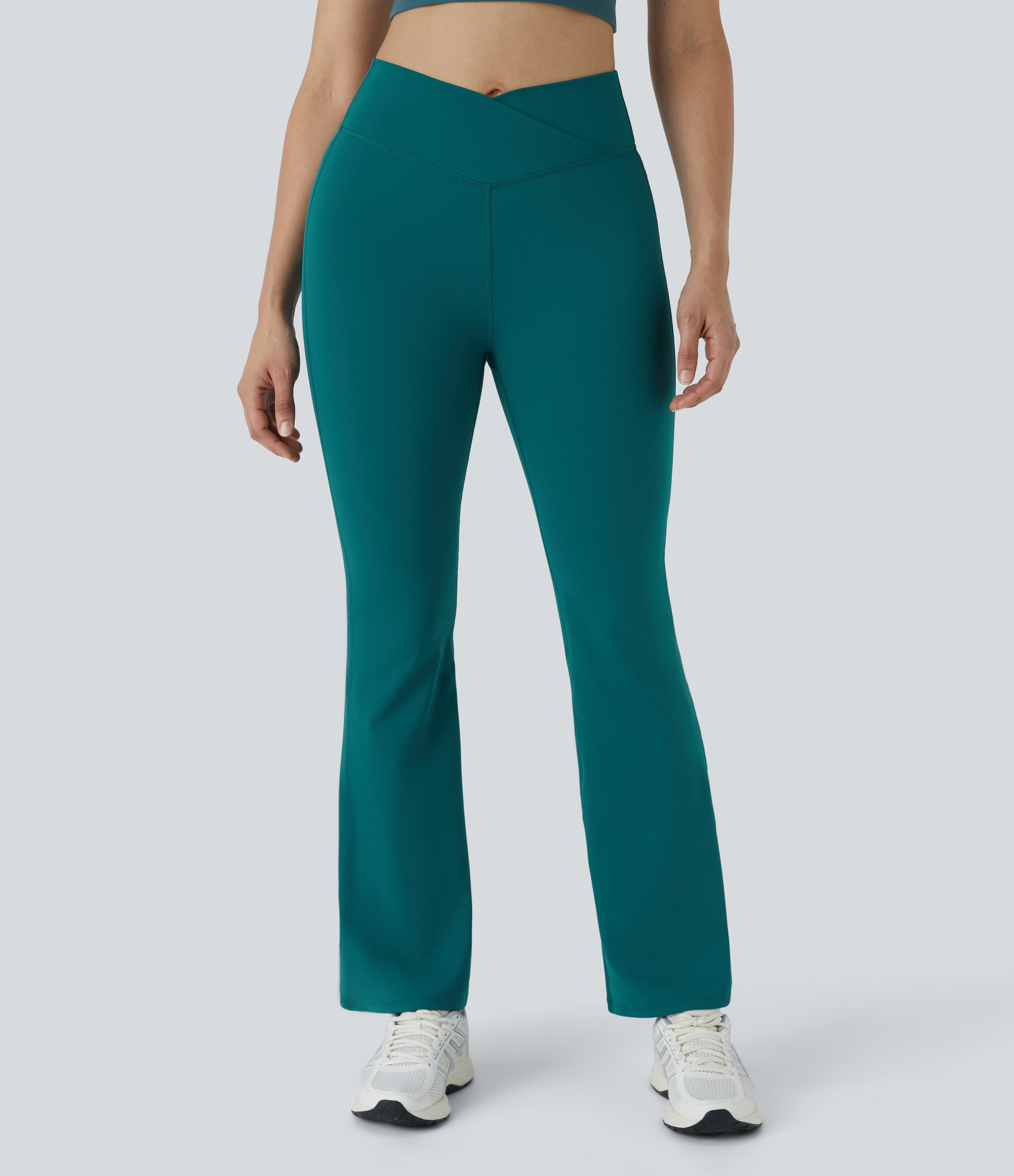 Halara High Waisted Crossover Flare Yoga Leggings  - Atlantic Deep - L(petite) gym leggings leggings with pockets leggings with butt lift 