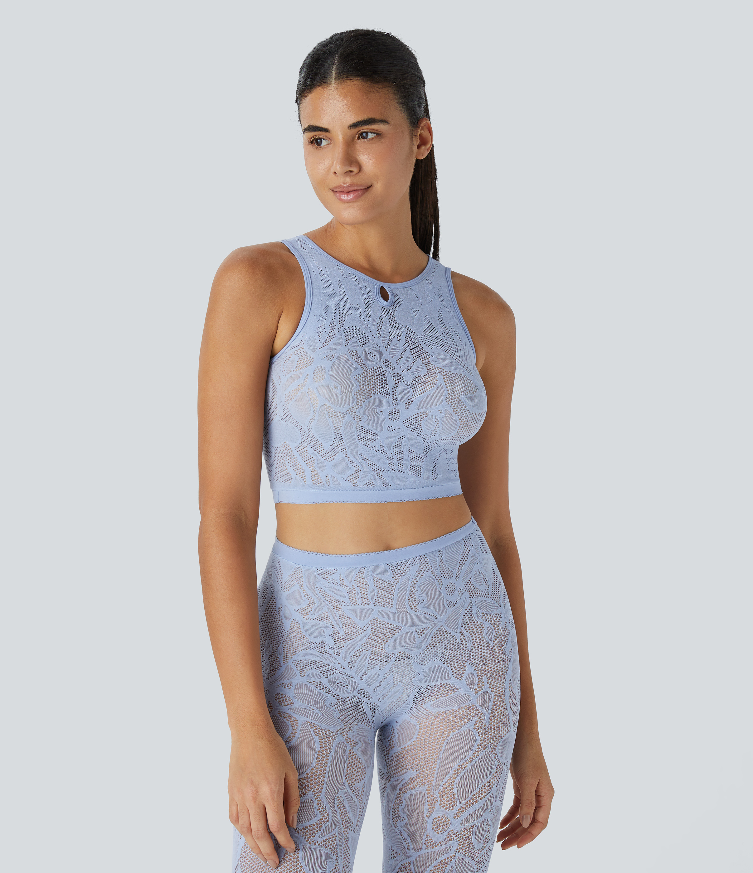 Halara Seamless Flow Cut Out Cropped Casual Tank Top Tank Top - Light Baby Blue - One Size golf tops halter top tunic tops sleeveless tops 