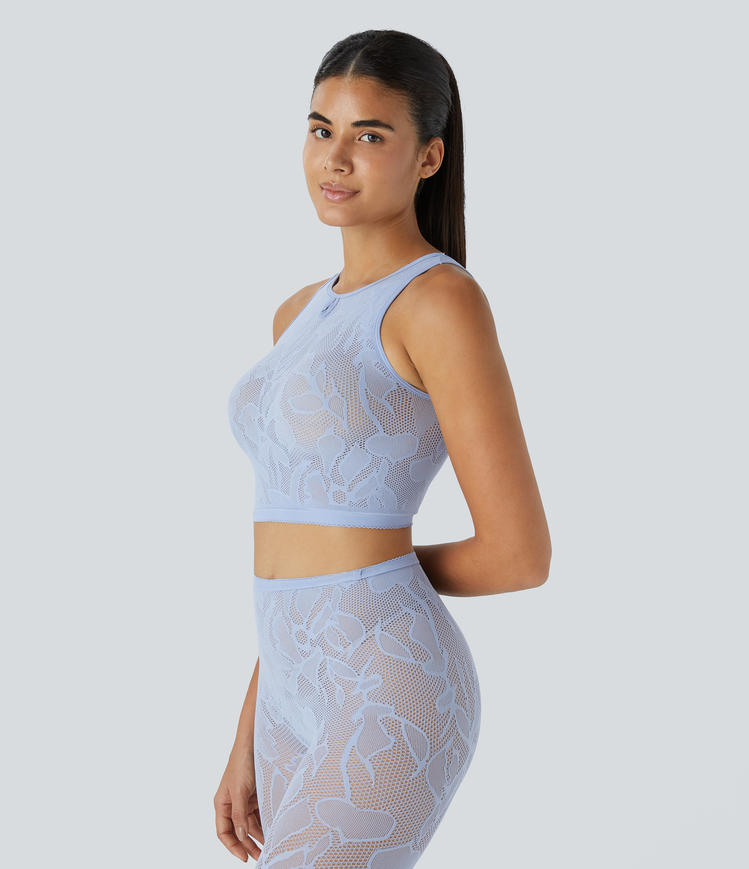 Halara Seamless Flow Cut Out Cropped Casual Tank Top Tank Top - Light Baby Blue - One Size golf tops halter top tunic tops sleeveless tops 