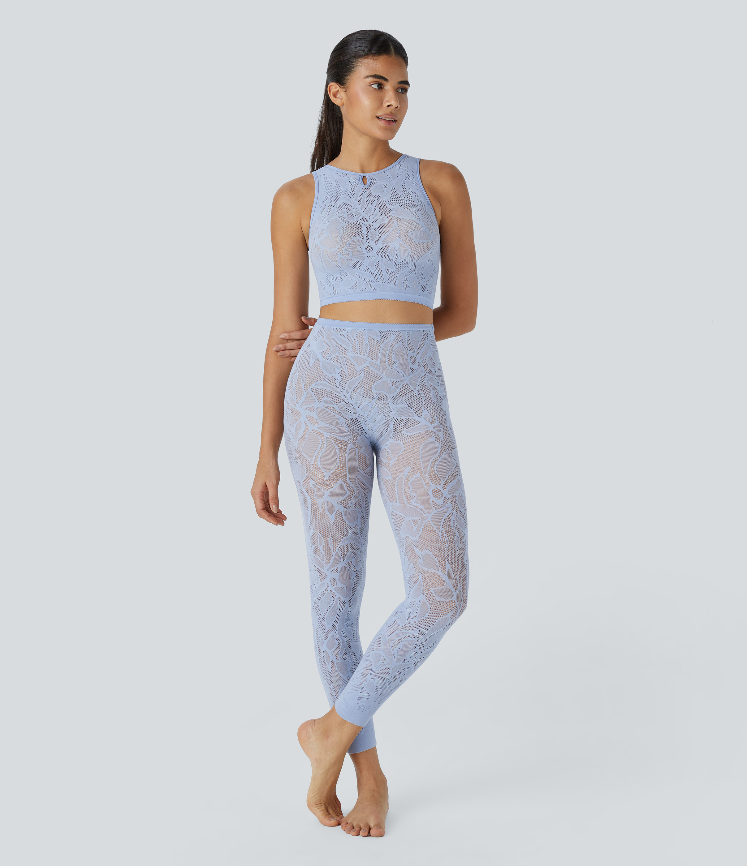 Halara Seamless Flow Cut Out Cropped Casual Tank Top Tank Top - Light Baby Blue - One Size golf tops halter top tunic tops sleeveless tops 