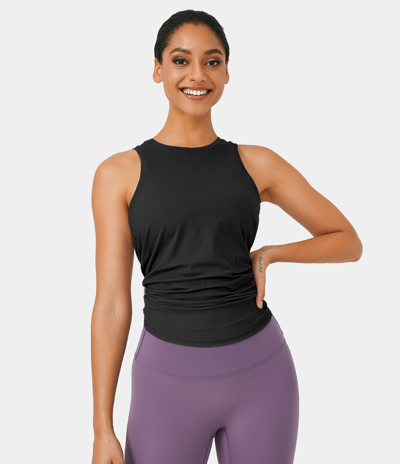 Halara Split Tie Back Tank Top-No Bra Tank Top - Midnight Adventure - Black - XS golf tops halter top tunic tops sleeveless tops backless top 