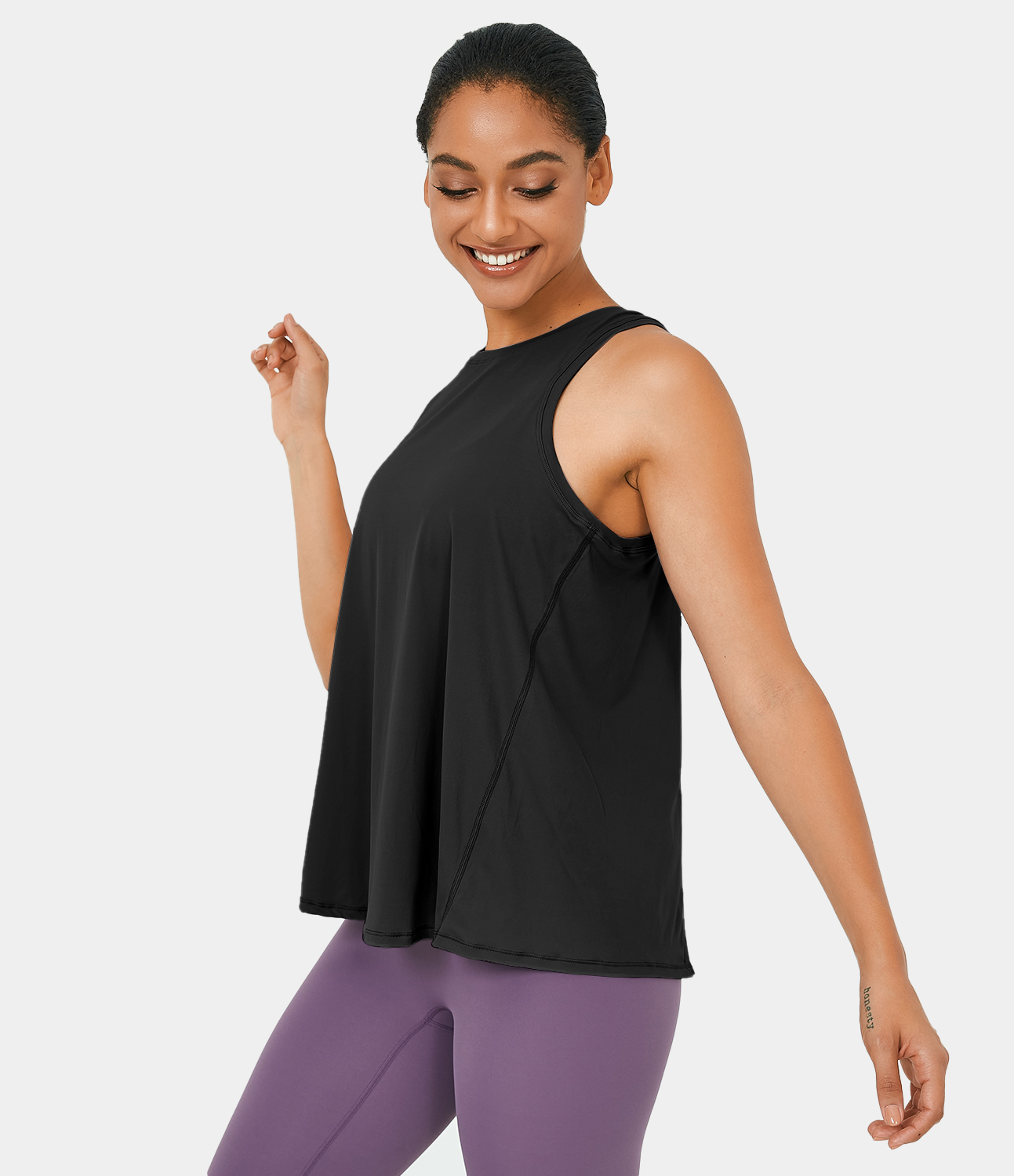 Halara Split Tie Back Tank Top-No Bra Tank Top - Midnight Adventure - Black - XS golf tops halter top tunic tops sleeveless tops backless top 