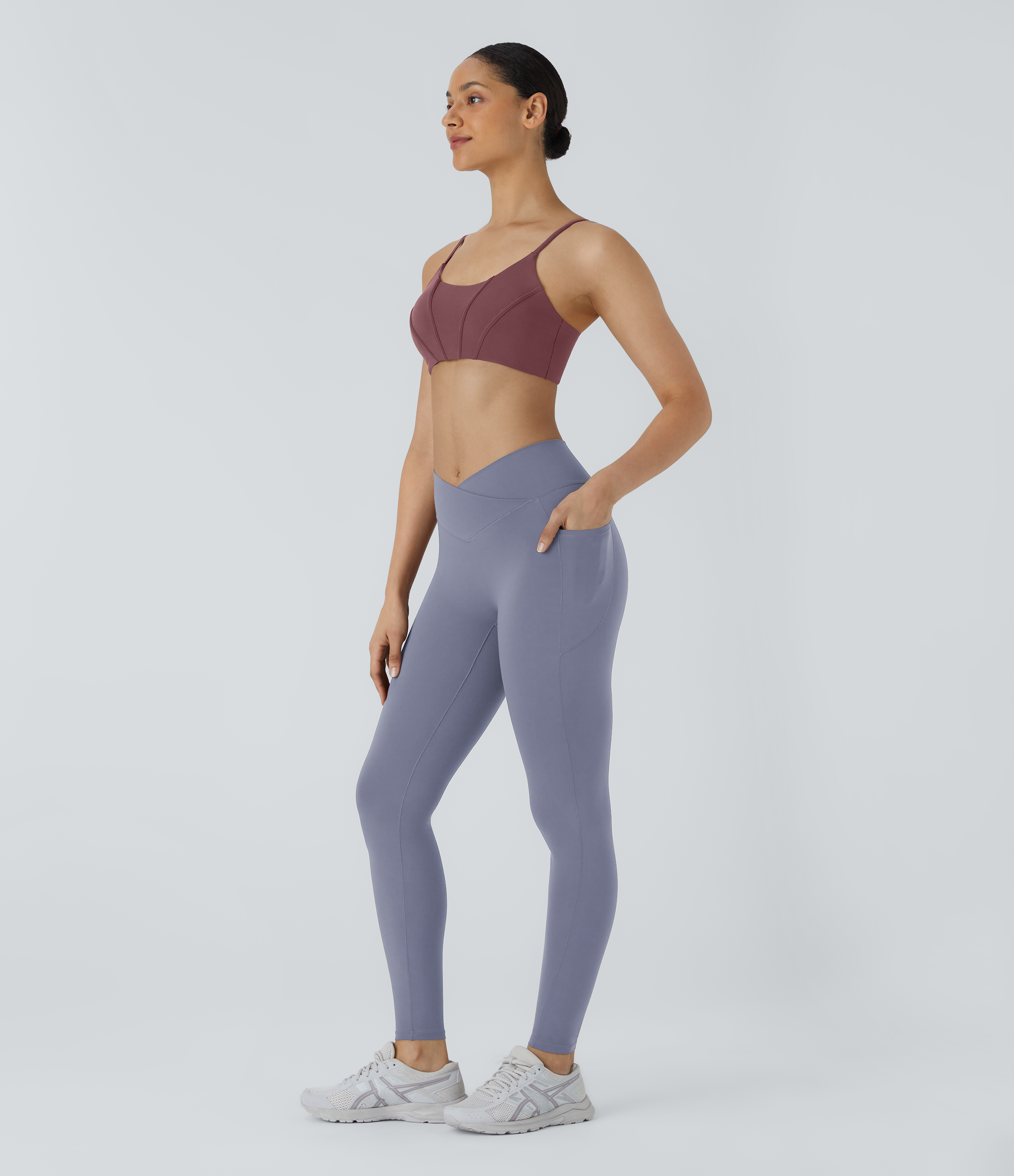 Halara PatitoffВ® 2.0 Pet Hair Resistant High Waisted Crossover Side Pocket Yoga Leggings  - Smoke Purple Blue - XL(7/8) gym leggings 