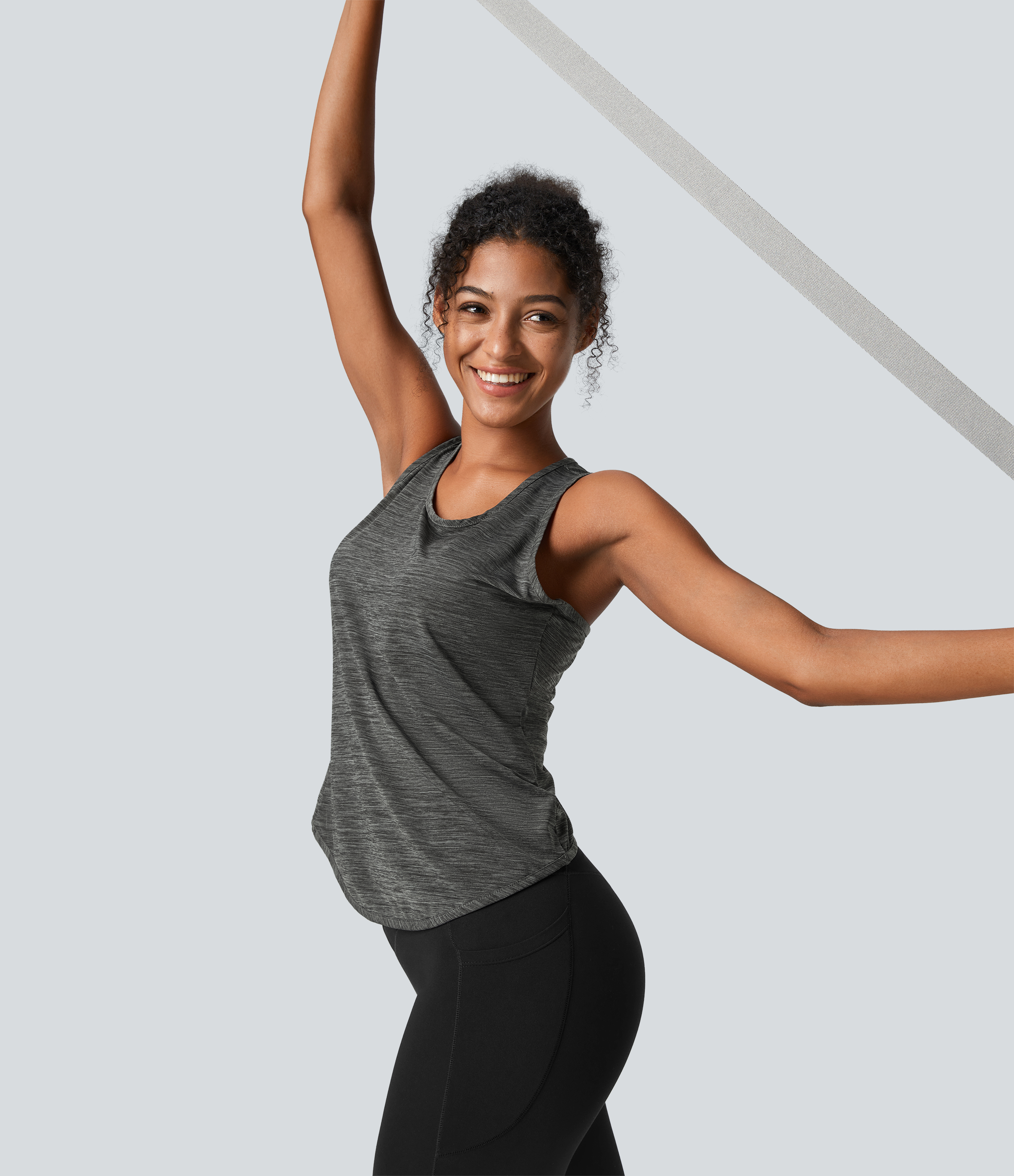 Halara Crisscross Back Curved Hem Yoga Tank Top Tank Top - Deep Gray Texture - XS golf tops halter top tunic tops sleeveless tops 
