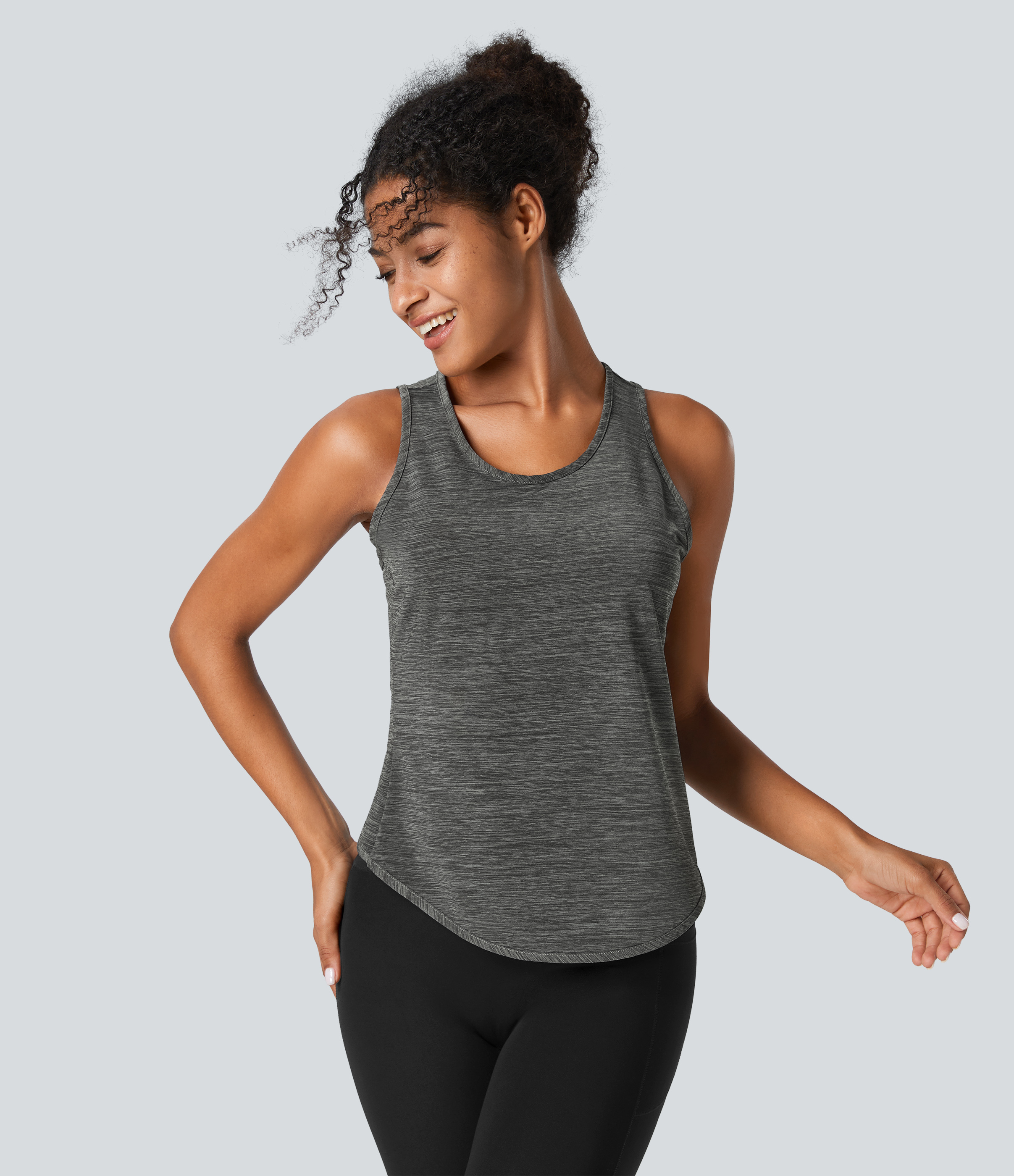 Halara Crisscross Back Curved Hem Yoga Tank Top Tank Top - Deep Gray Texture - XS golf tops halter top tunic tops sleeveless tops 