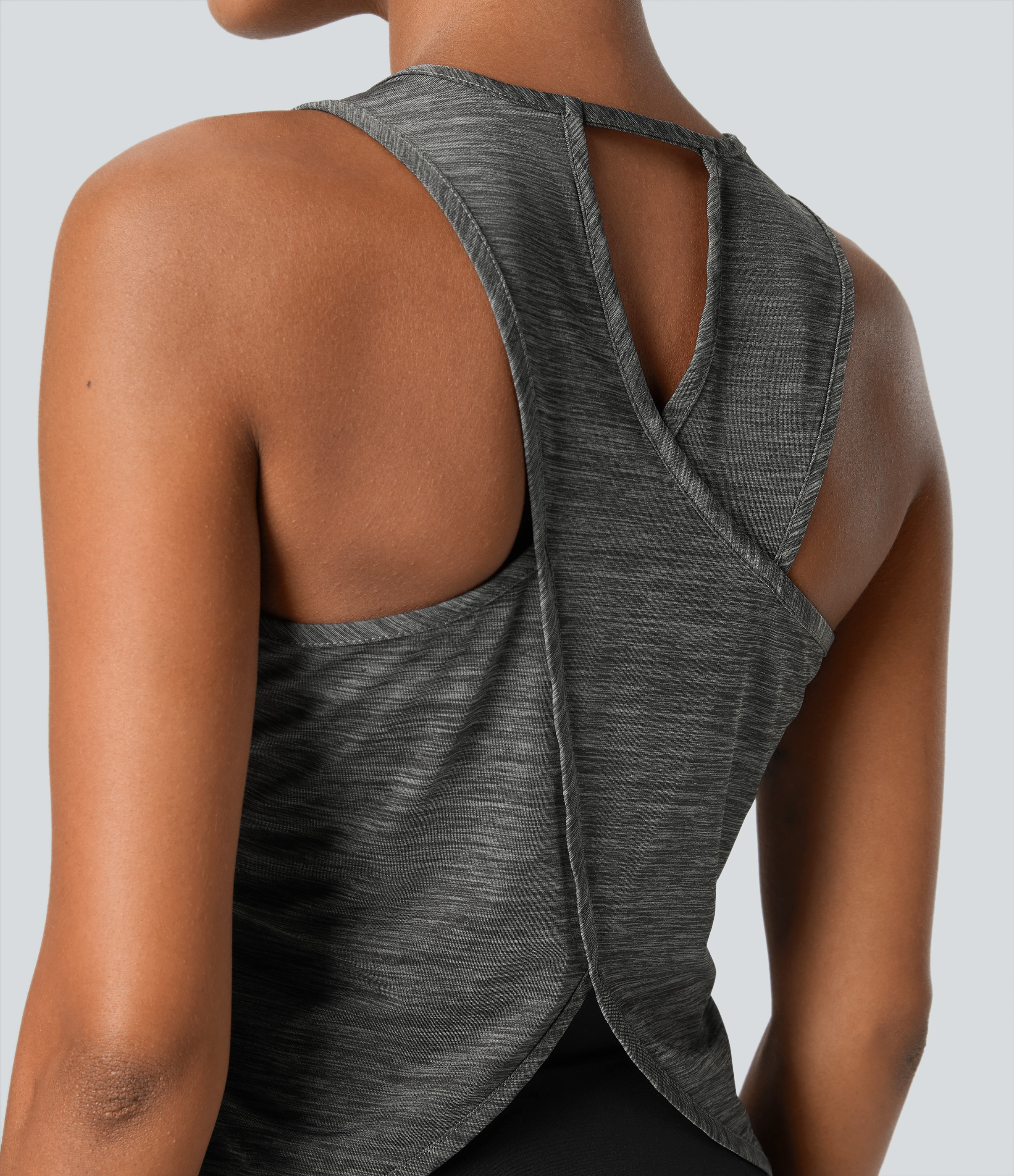 Halara Crisscross Back Curved Hem Yoga Tank Top Tank Top - Deep Gray Texture - XS golf tops halter top tunic tops sleeveless tops 