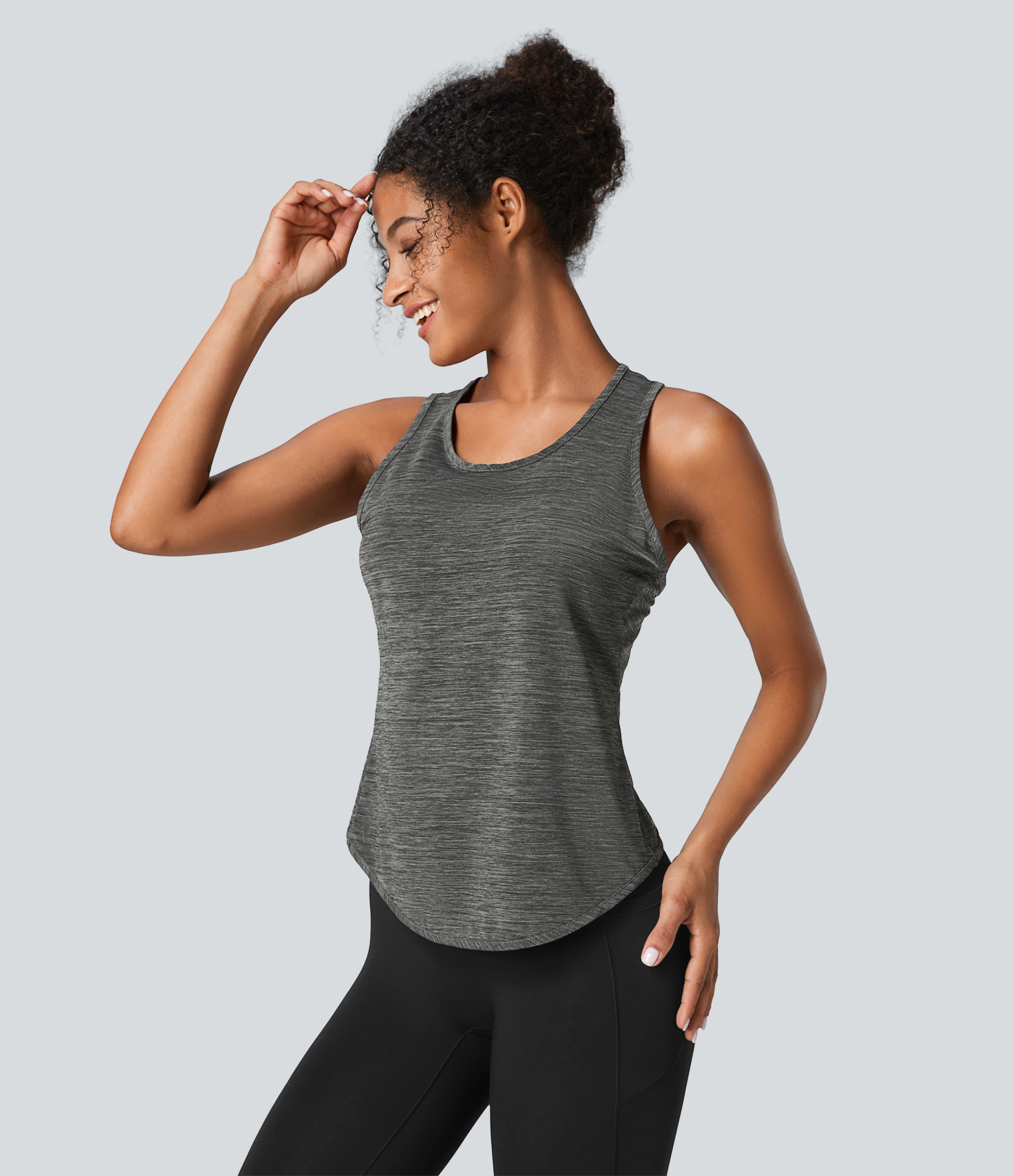 Halara Crisscross Back Curved Hem Yoga Tank Top Tank Top - Deep Gray Texture - XS golf tops halter top tunic tops sleeveless tops 