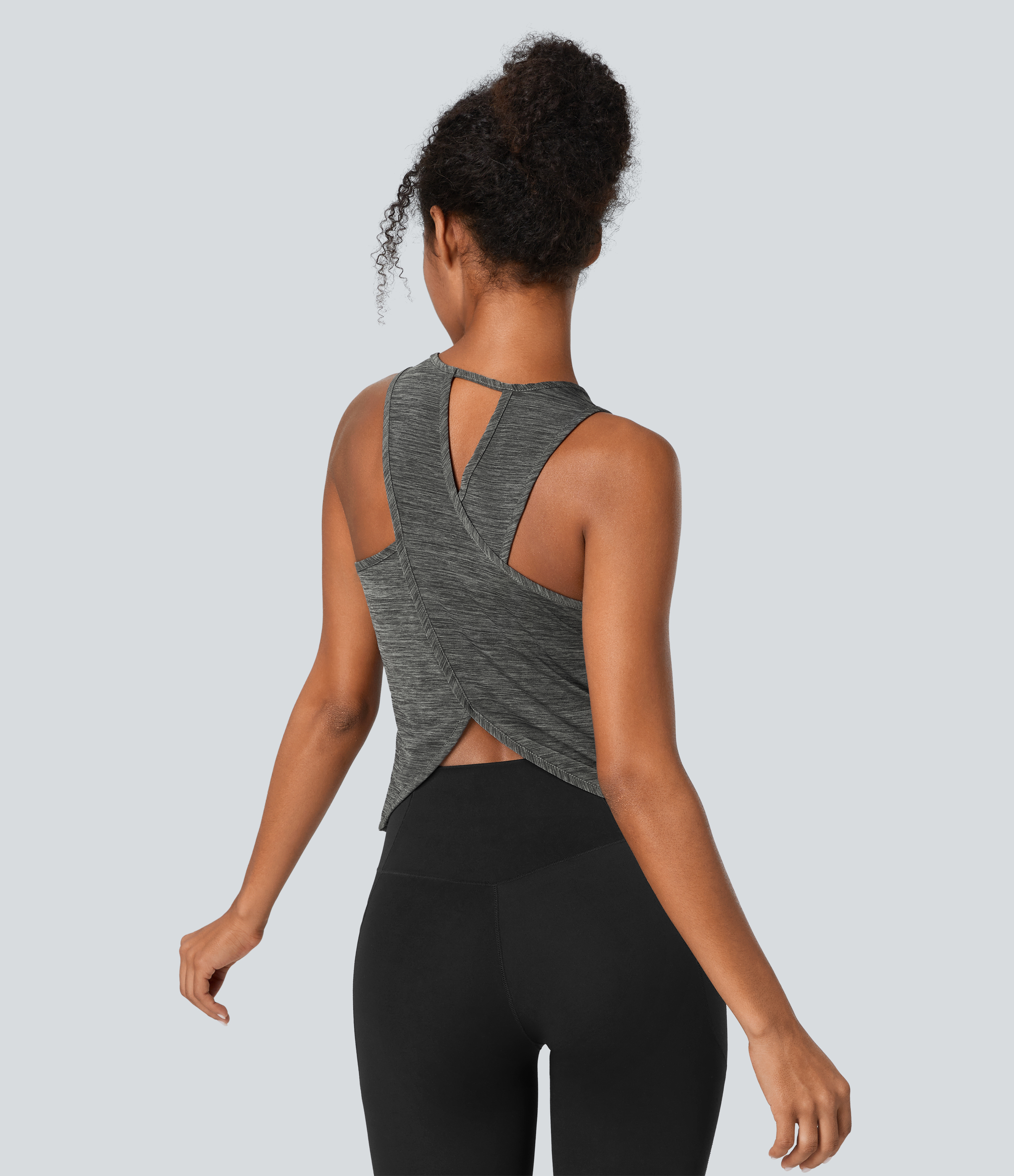 Halara Crisscross Back Curved Hem Yoga Tank Top Tank Top - Deep Gray Texture - XS golf tops halter top tunic tops sleeveless tops 