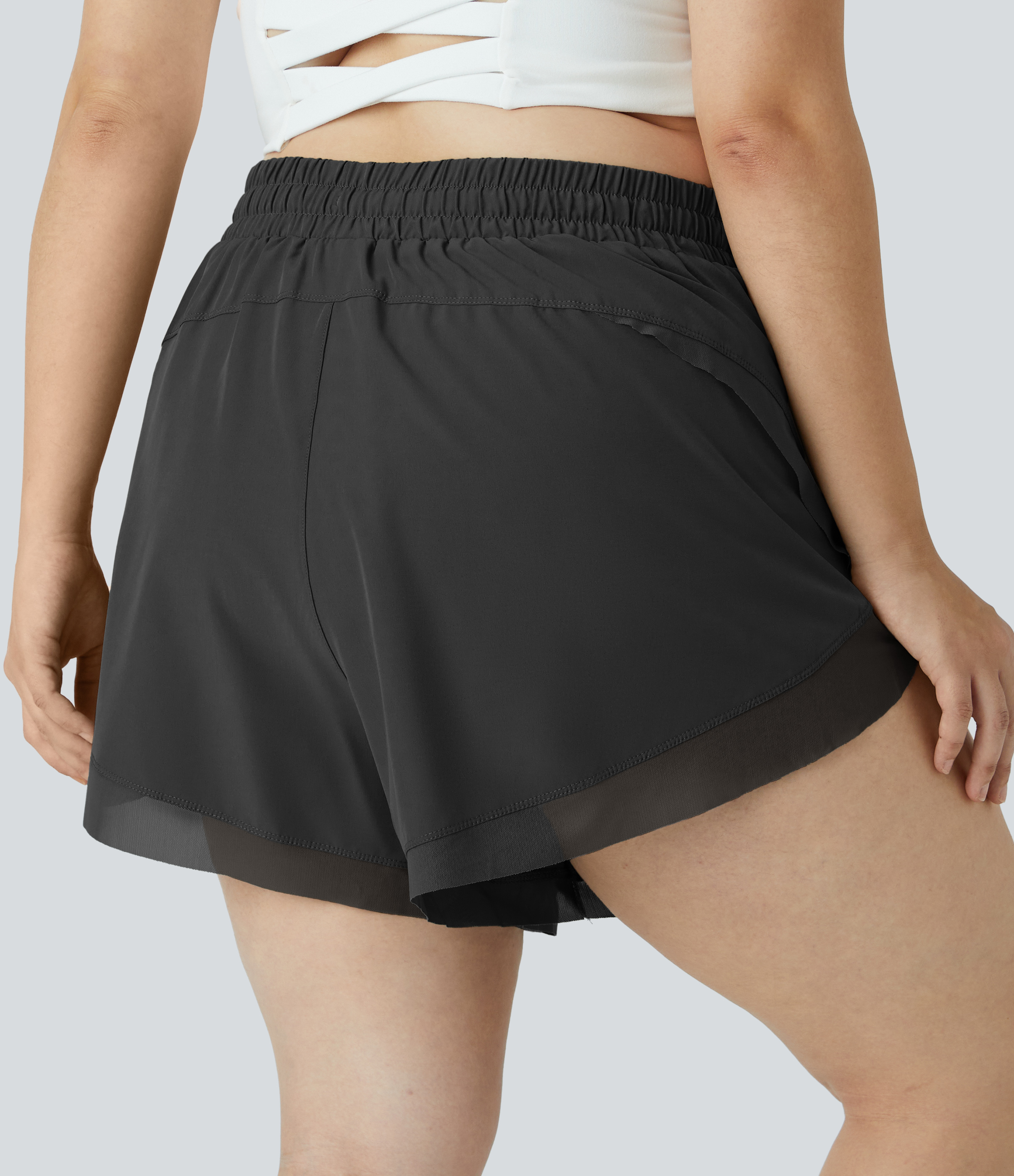 Halara Drawstring Contrast Mesh 2-in-1 Plus Size Shorts 4