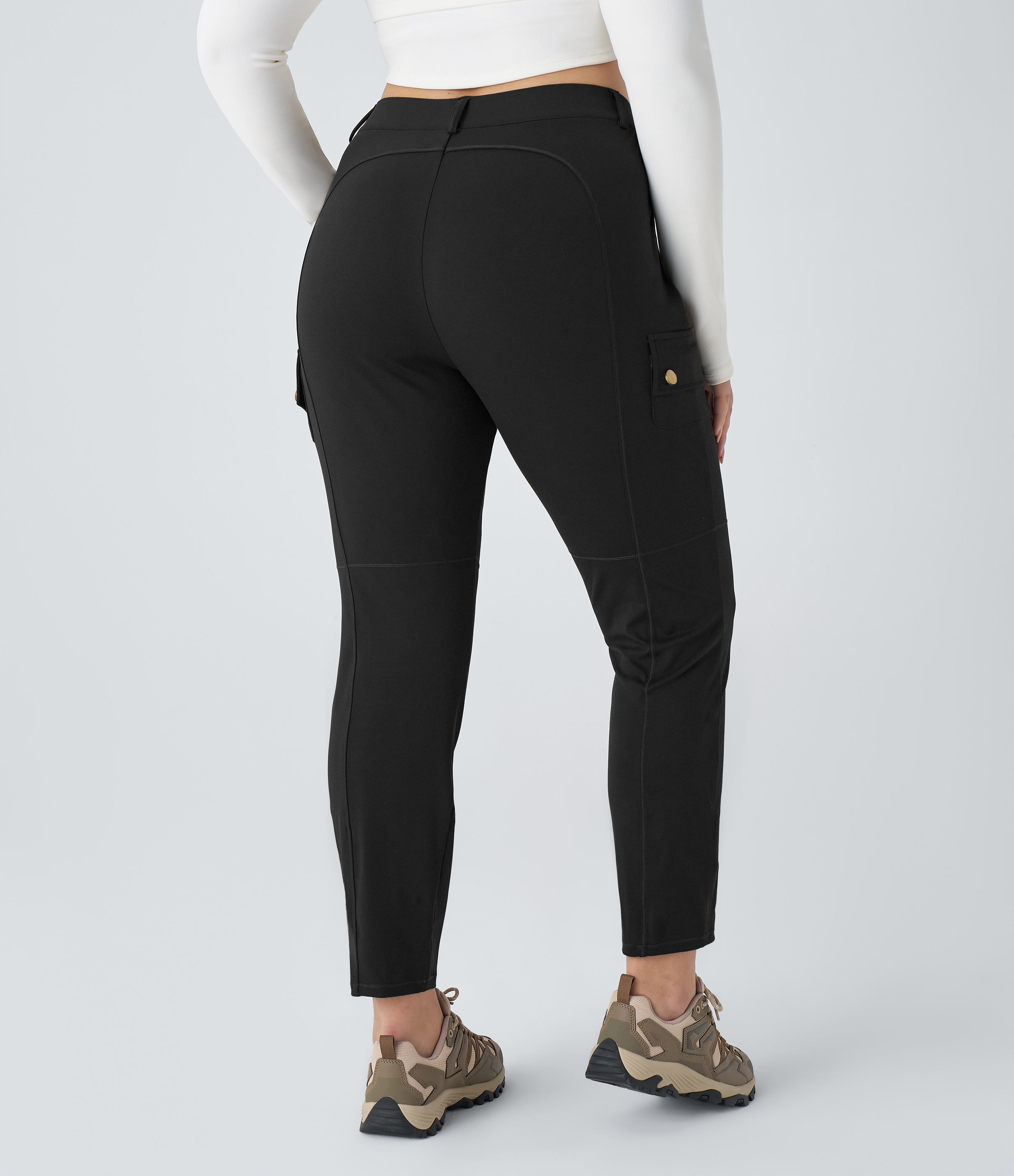 Halara High Waisted Button Zipper Multiple Pockets Solid Slim Hiking Plus Size Cargo Pants  - Black - 2X(regular) 
