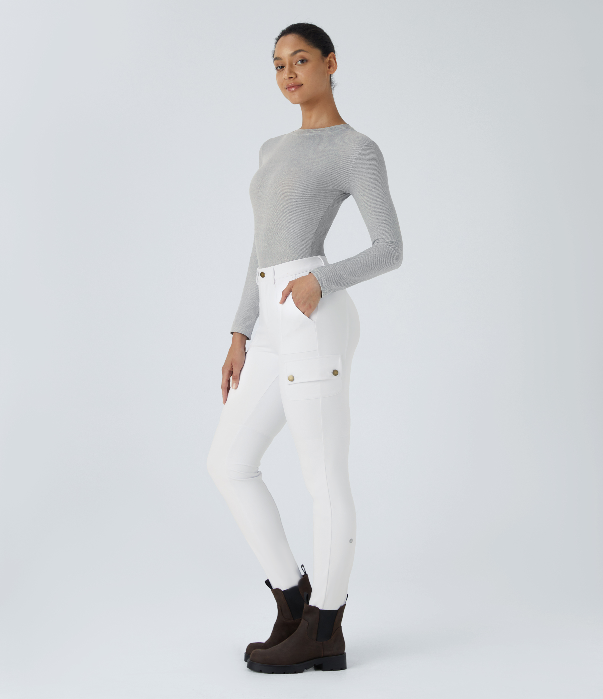 Halara High Waisted Multiple Pockets Solid Skinny Hiking Pants  - White - M(regular) 