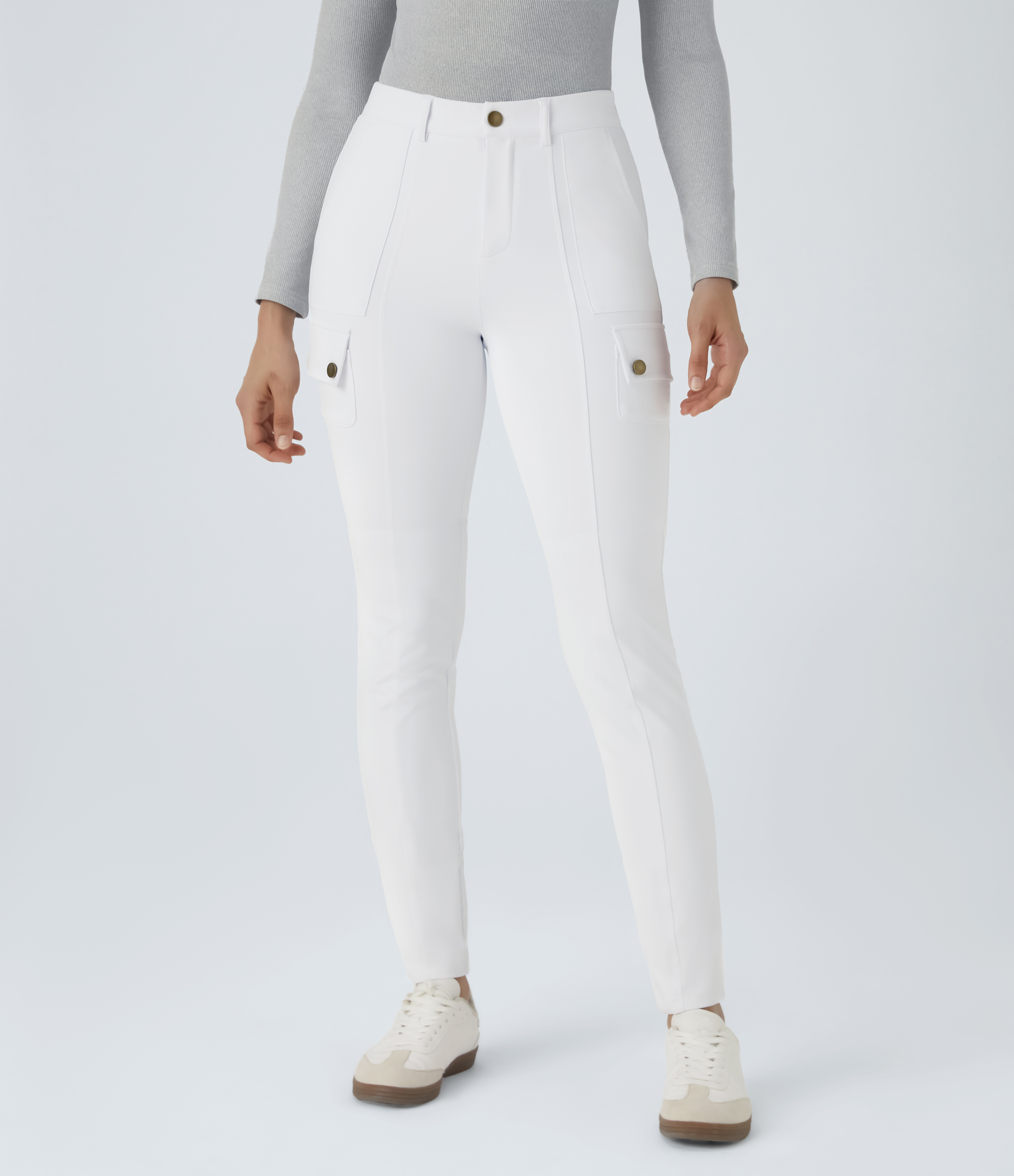 Halara High Waisted Multiple Pockets Solid Skinny Hiking Pants  - White - M(regular) 