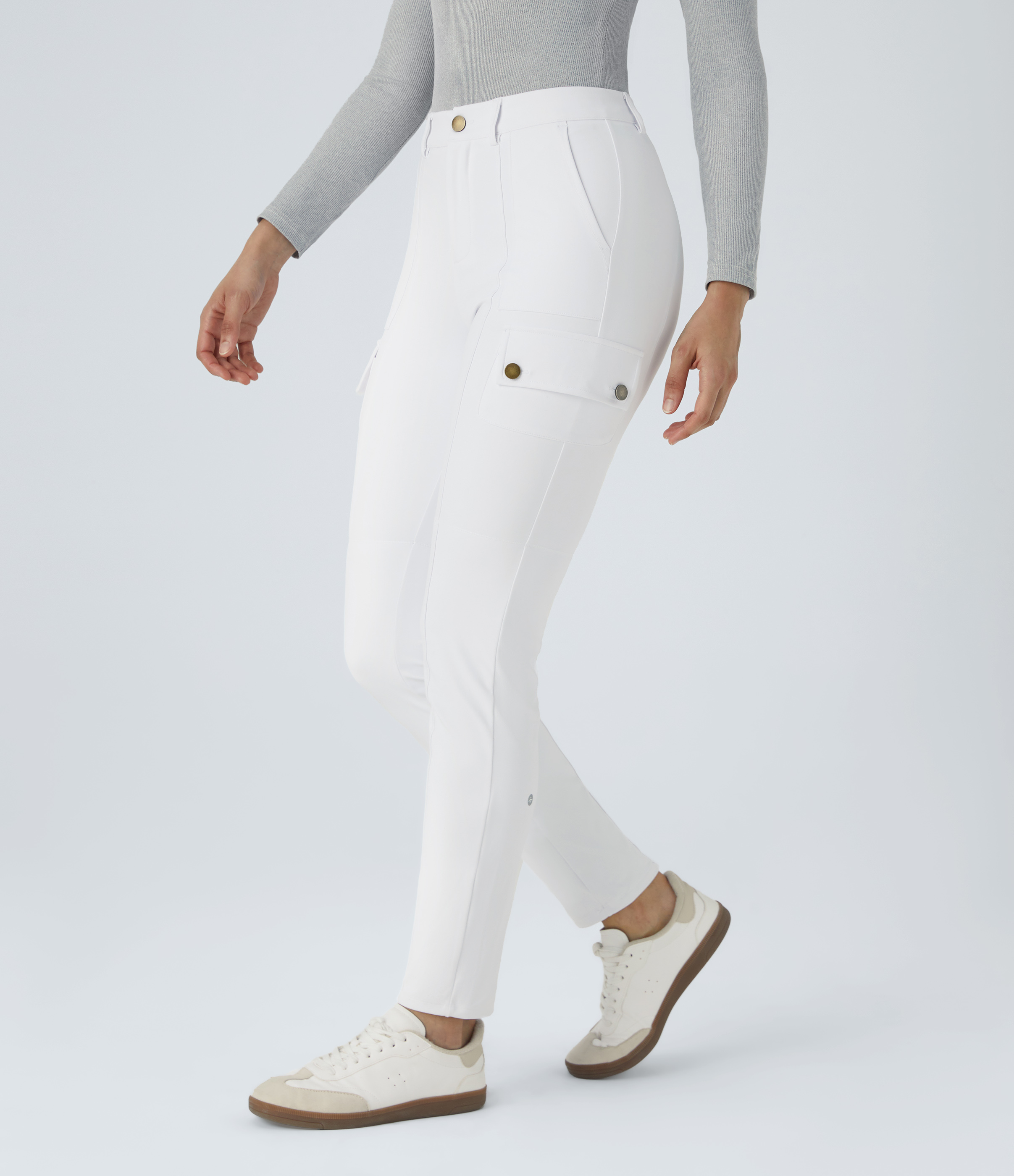 Halara High Waisted Multiple Pockets Solid Skinny Hiking Pants  - White - M(regular) 